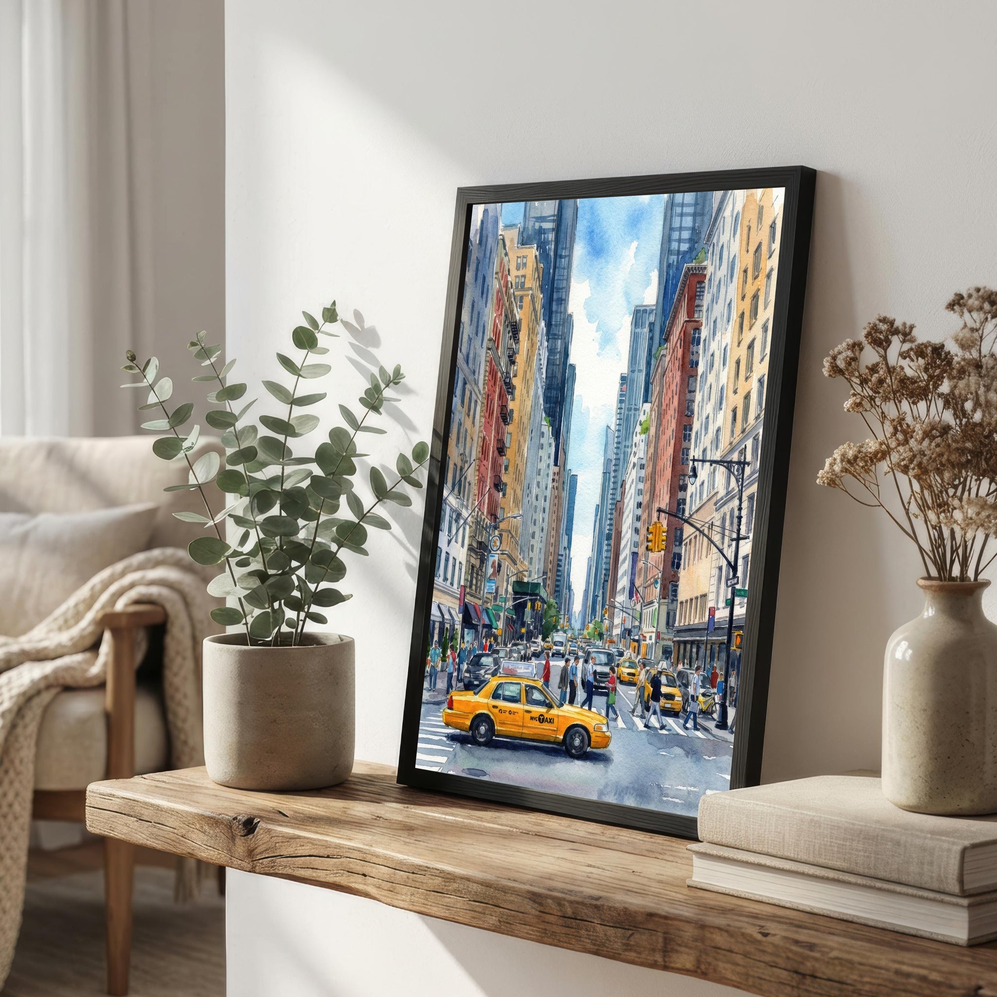 New York City Watercolor Painting Poster USA Wall Art Skyline Landscape Print Gift for American Travel Lovers and Fans of Scenic