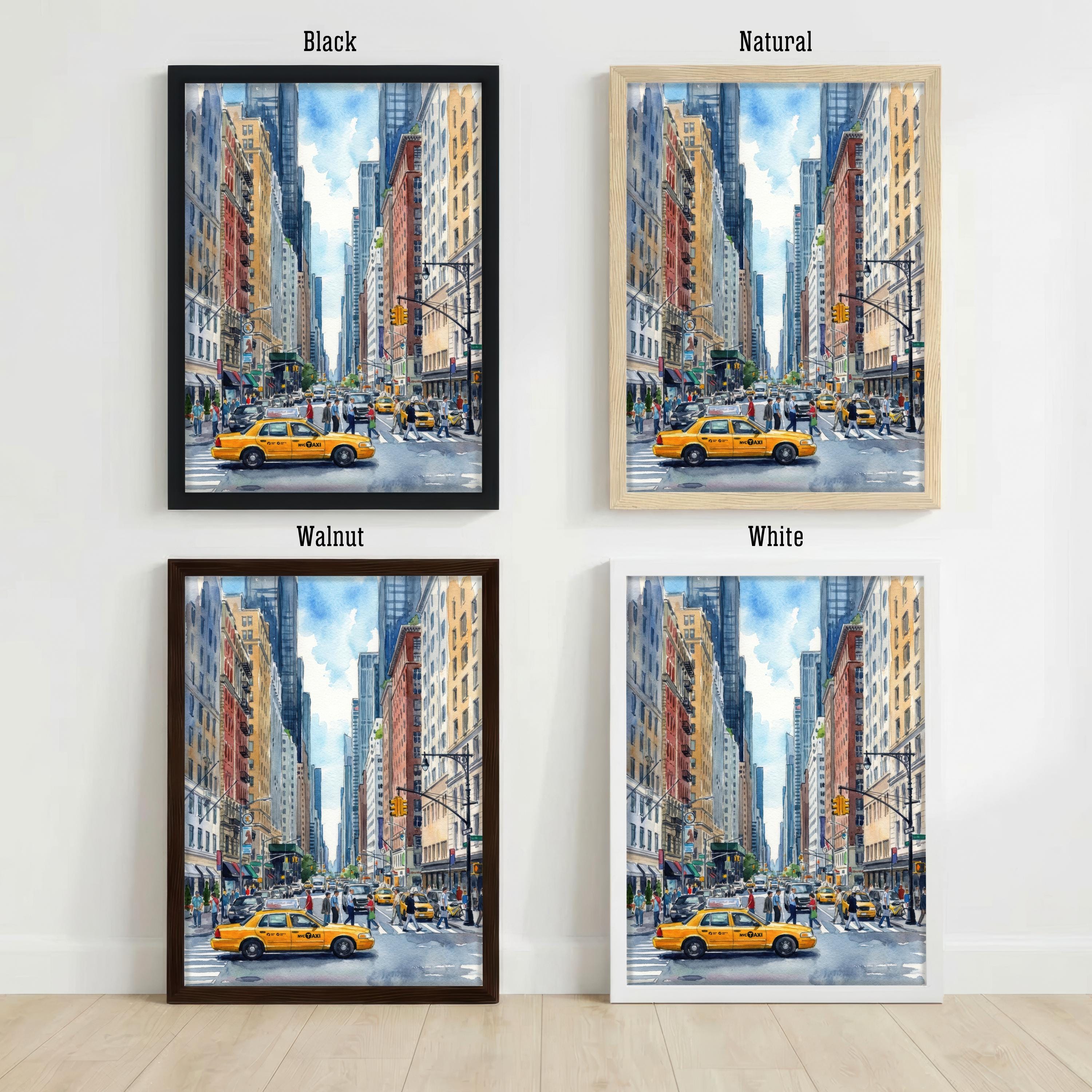 New York City Watercolor Painting Poster USA Wall Art Skyline Landscape Print Gift for American Travel Lovers and Fans of Scenic