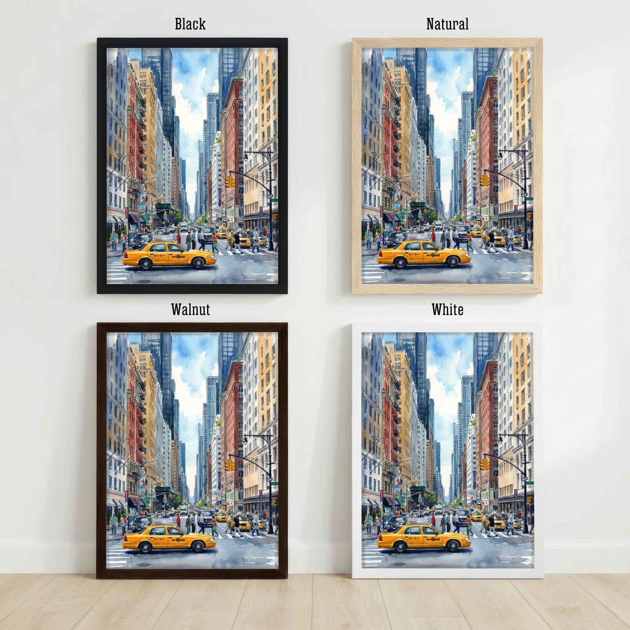 New York City Watercolor Painting Poster USA Wall Art Skyline Landscape Print Gift for American Travel Lovers and Fans of Scenic