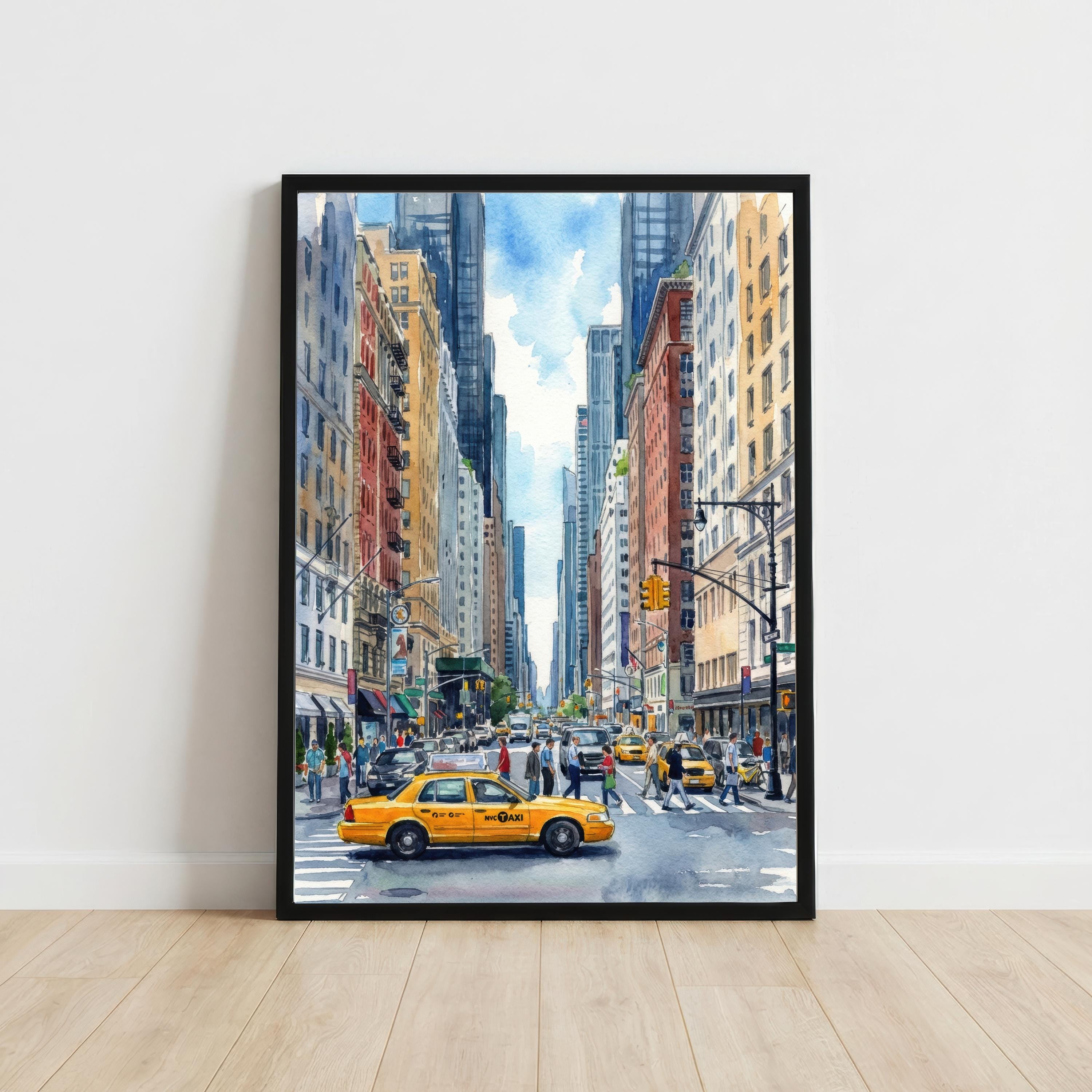 New York City Watercolor Painting Poster USA Wall Art Skyline Landscape Print Gift for American Travel Lovers and Fans of Scenic