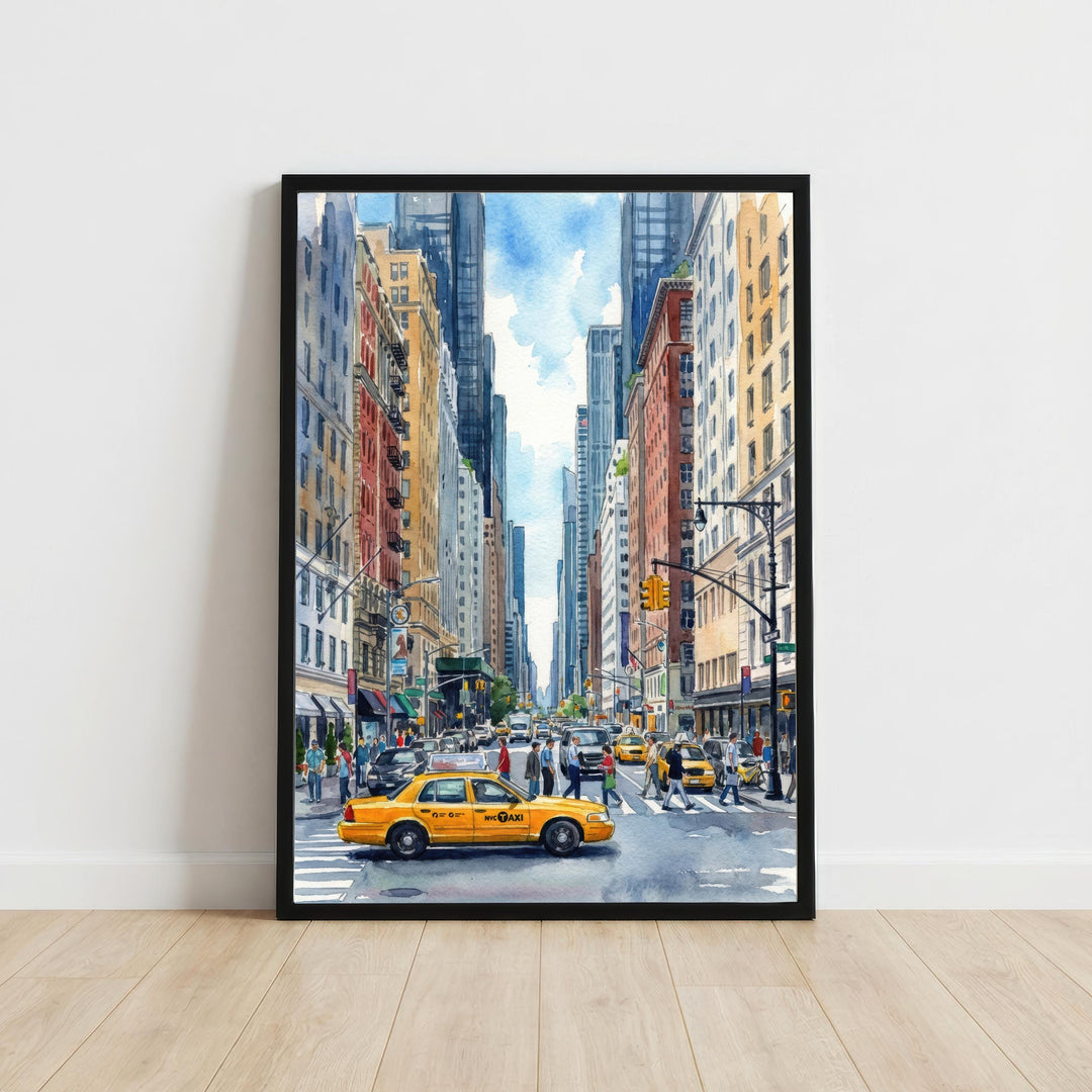 New York City Watercolor Painting Poster USA Wall Art Skyline Landscape Print Gift for American Travel Lovers and Fans of Scenic