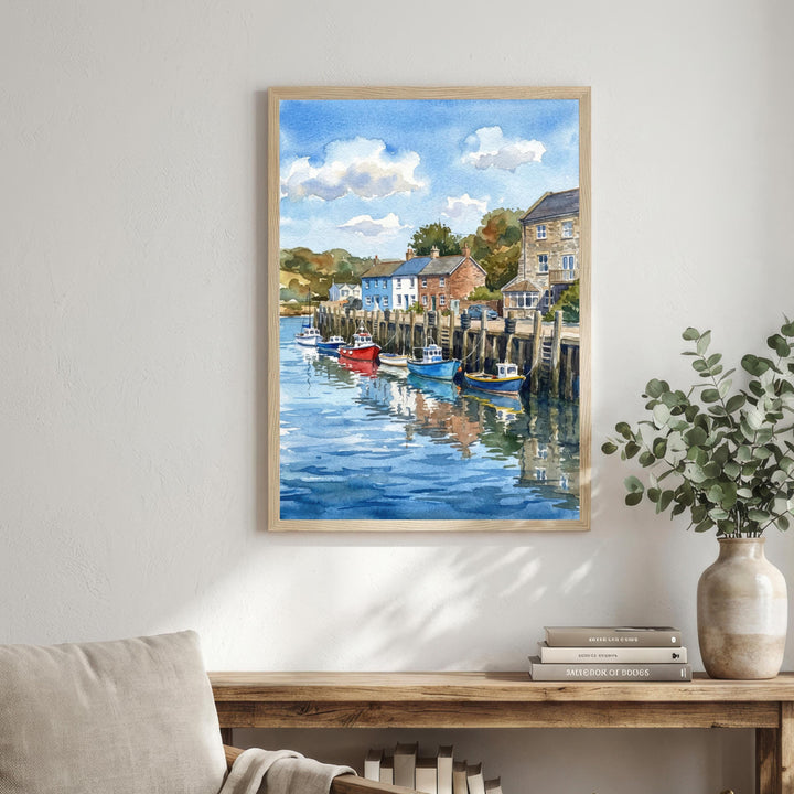 Seaton Devon Watercolour Painting Poster England Wall Art Coastal Landscape Print Gift for UK Travel Lovers and Fans of Scenic British