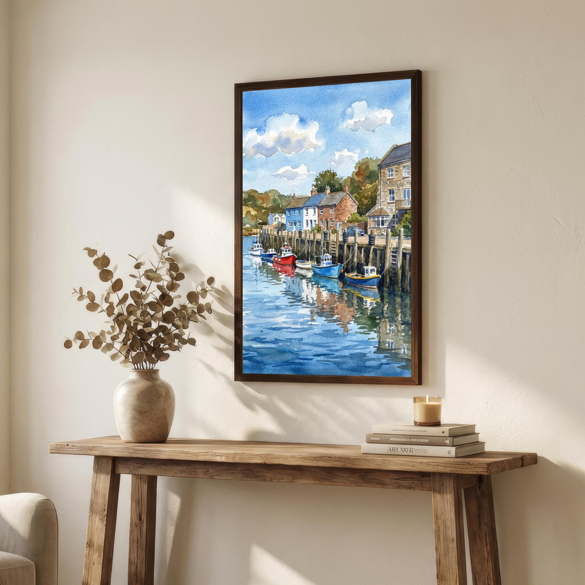 Seaton Devon Watercolour Painting Poster England Wall Art Coastal Landscape Print Gift for UK Travel Lovers and Fans of Scenic British