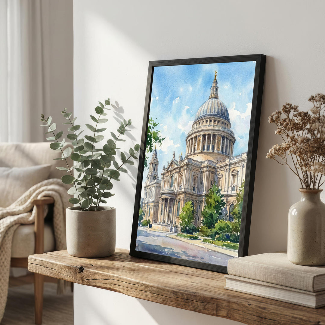 St Pauls Cathedral Watercolour Painting Poster London England Wall Art Landmark Print Gift for UK Travel Lovers and Fans of Historic British