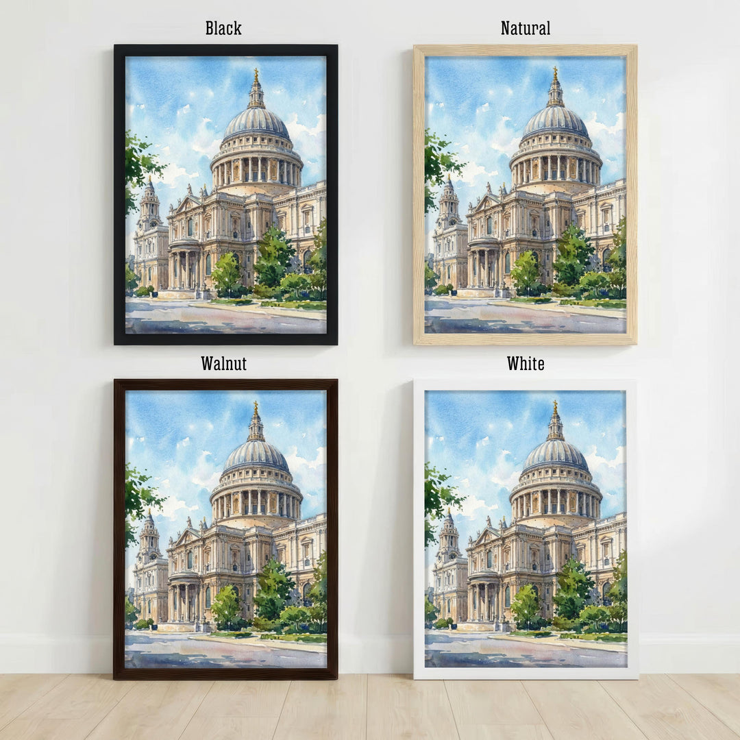 St Pauls Cathedral Watercolour Painting Poster London England Wall Art Landmark Print Gift for UK Travel Lovers and Fans of Historic British