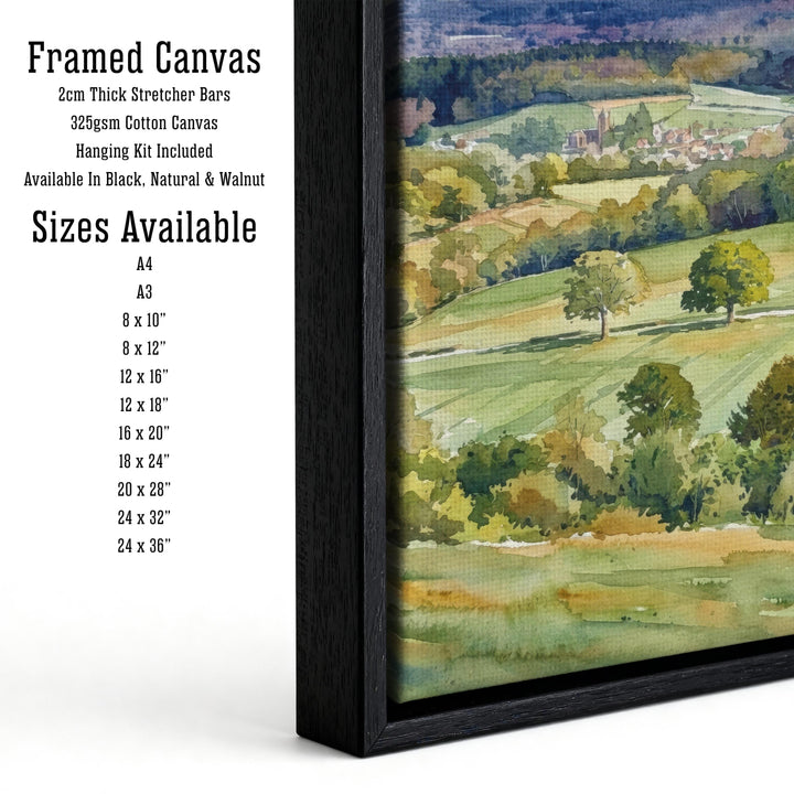 Surrey Hills Watercolour Painting Poster England Wall Art Countryside Landscape Print Gift for UK Travel Lovers and Fans of Scenic British