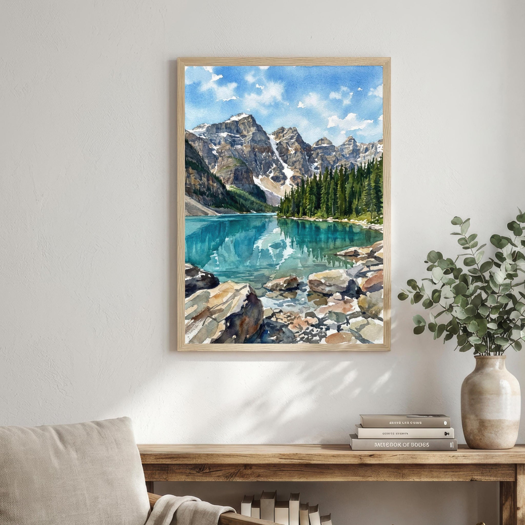Banff National Park Watercolor Painting Poster Canada Wall Art Mountain Landscape Print Gift for Nature Lovers and Fans of Scenic Canadian