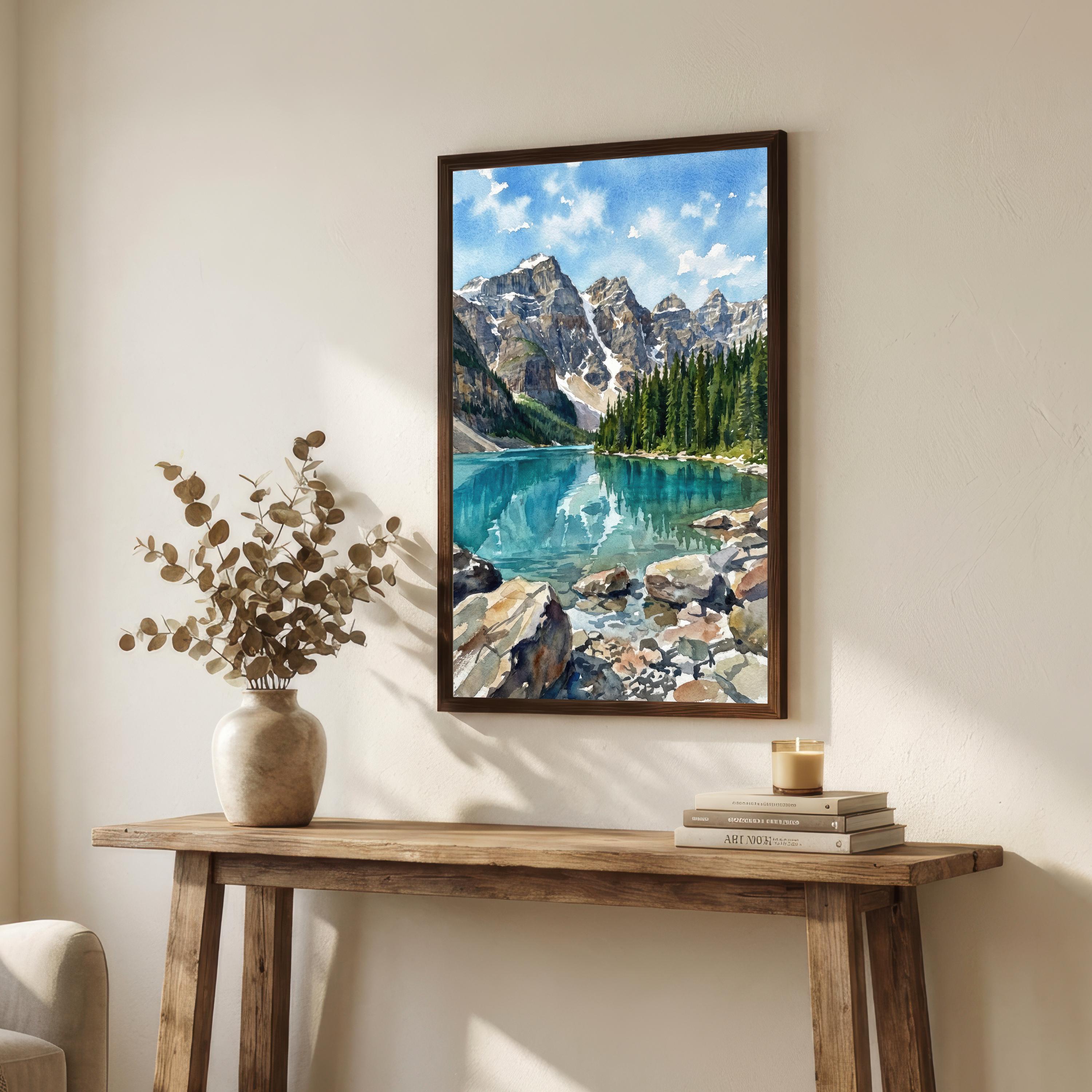 Banff National Park Watercolor Painting Poster Canada Wall Art Mountain Landscape Print Gift for Nature Lovers and Fans of Scenic Canadian