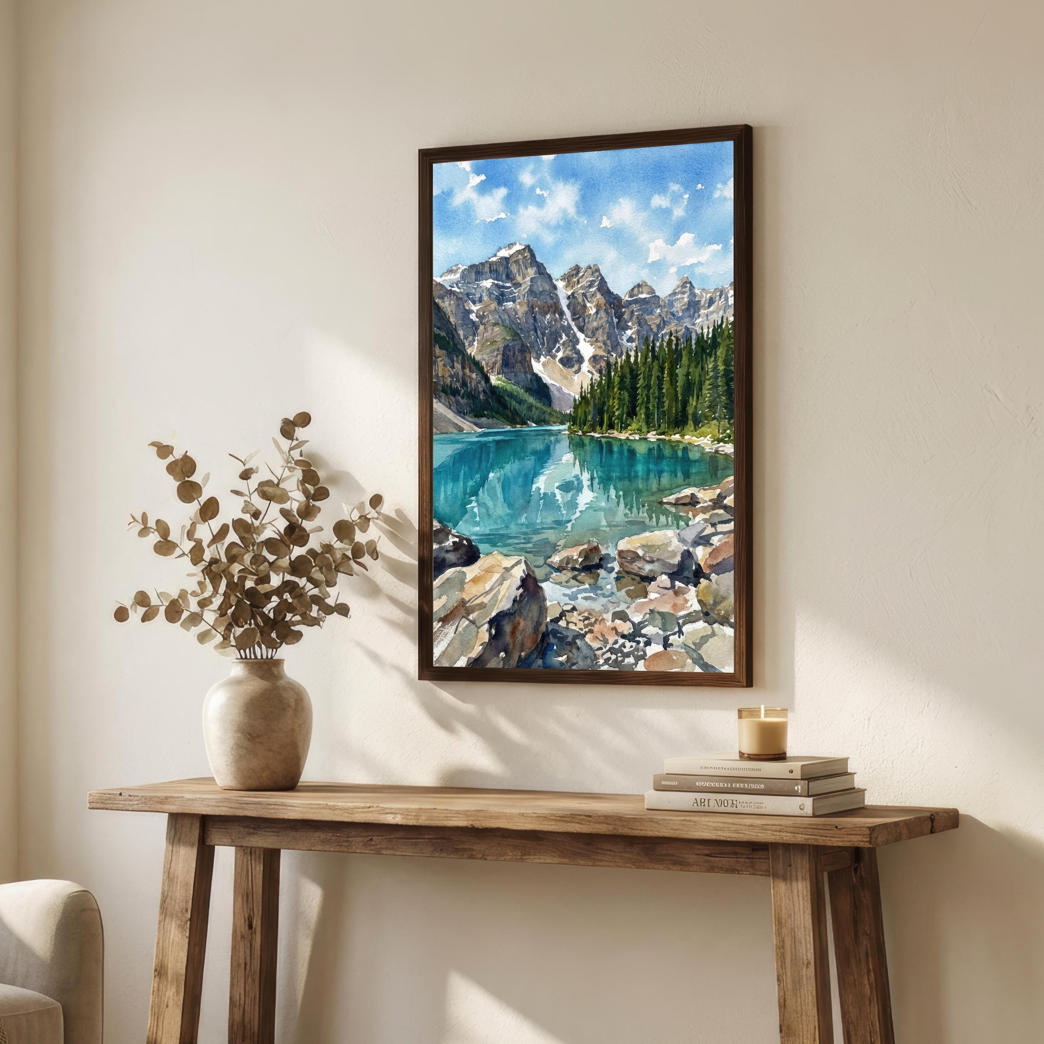 Banff National Park Watercolor Painting Poster Canada Wall Art Mountain Landscape Print Gift for Nature Lovers and Fans of Scenic Canadian