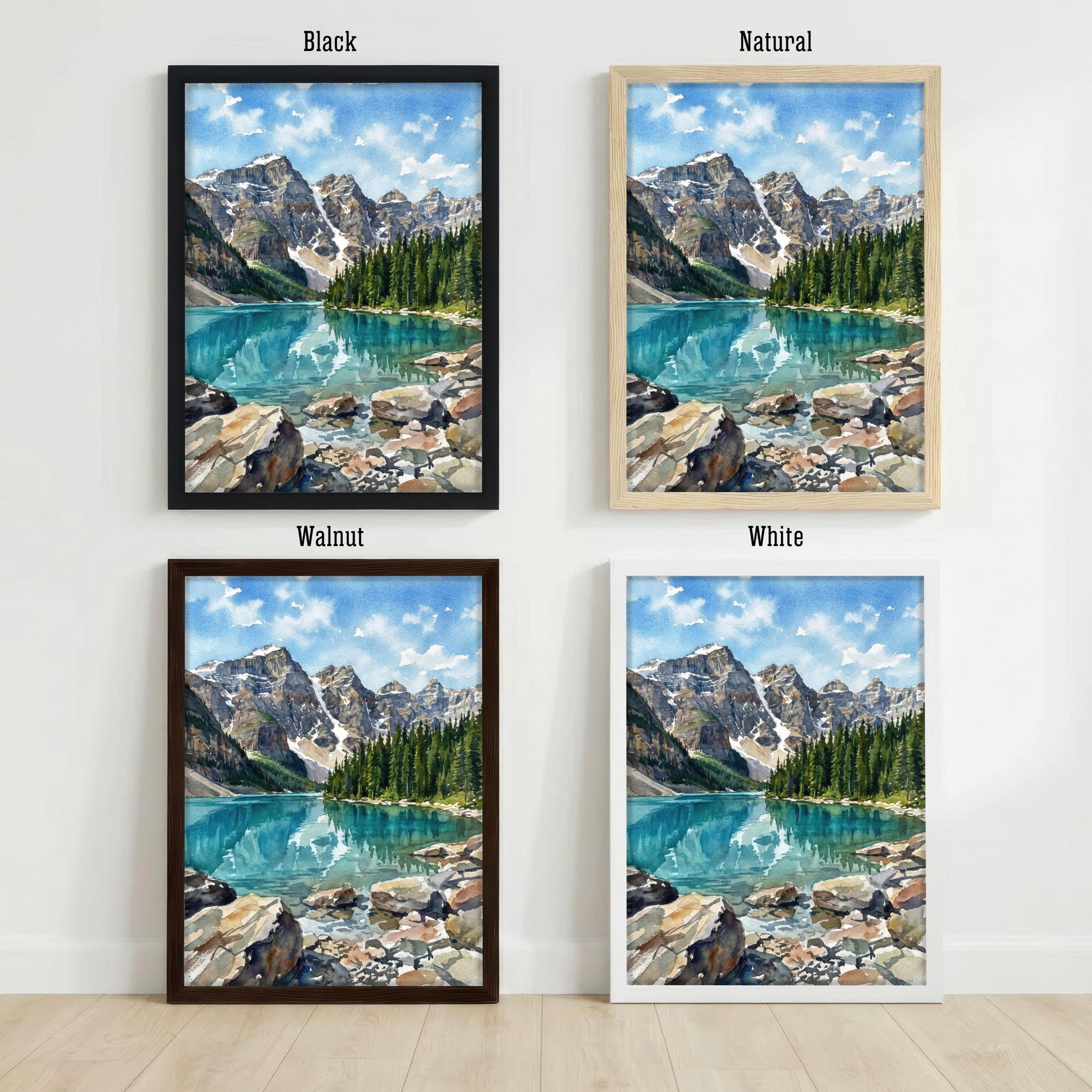 Banff National Park Watercolor Painting Poster Canada Wall Art Mountain Landscape Print Gift for Nature Lovers and Fans of Scenic Canadian