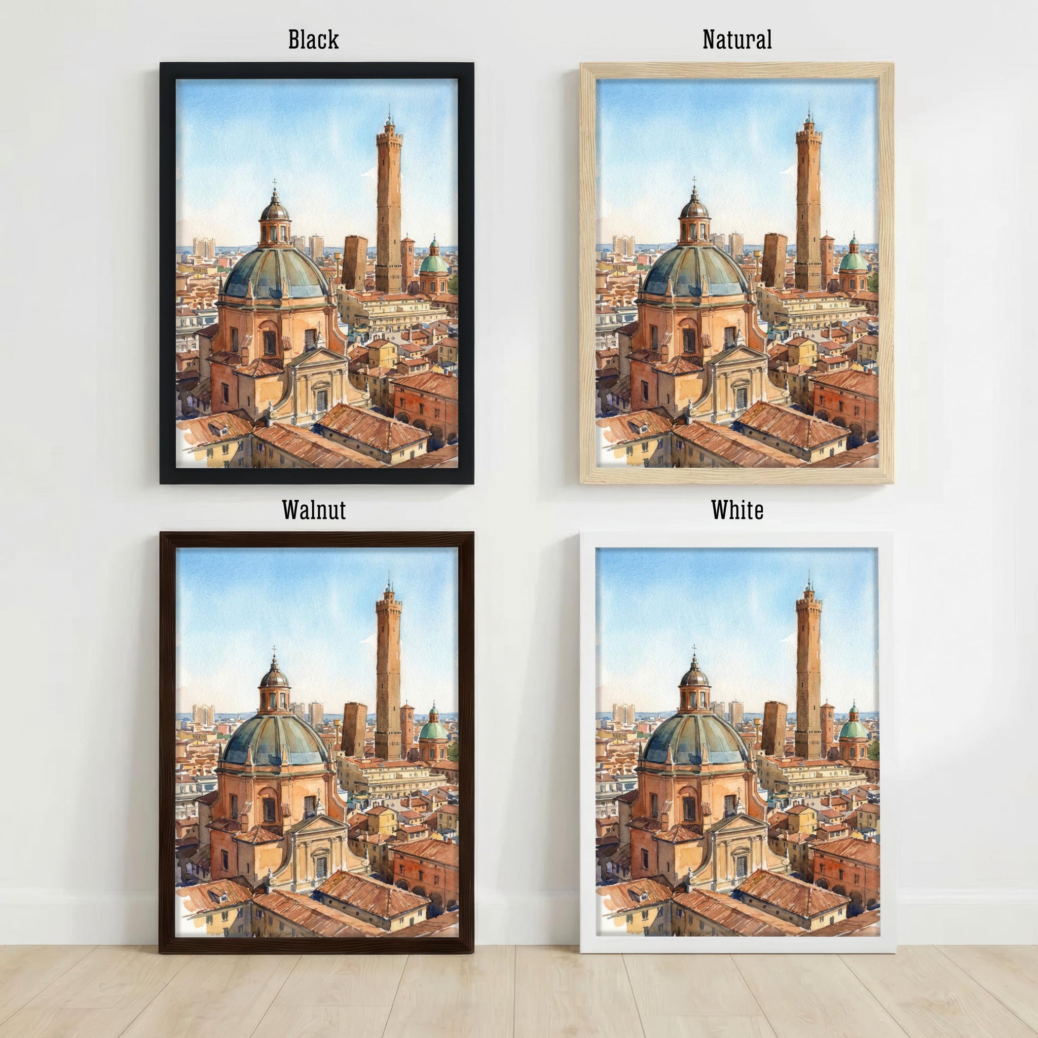 Bologna Watercolour Painting Poster Italy Wall Art City Architecture Landscape Print Gift for Europe Travel Lovers and Fans of Historic