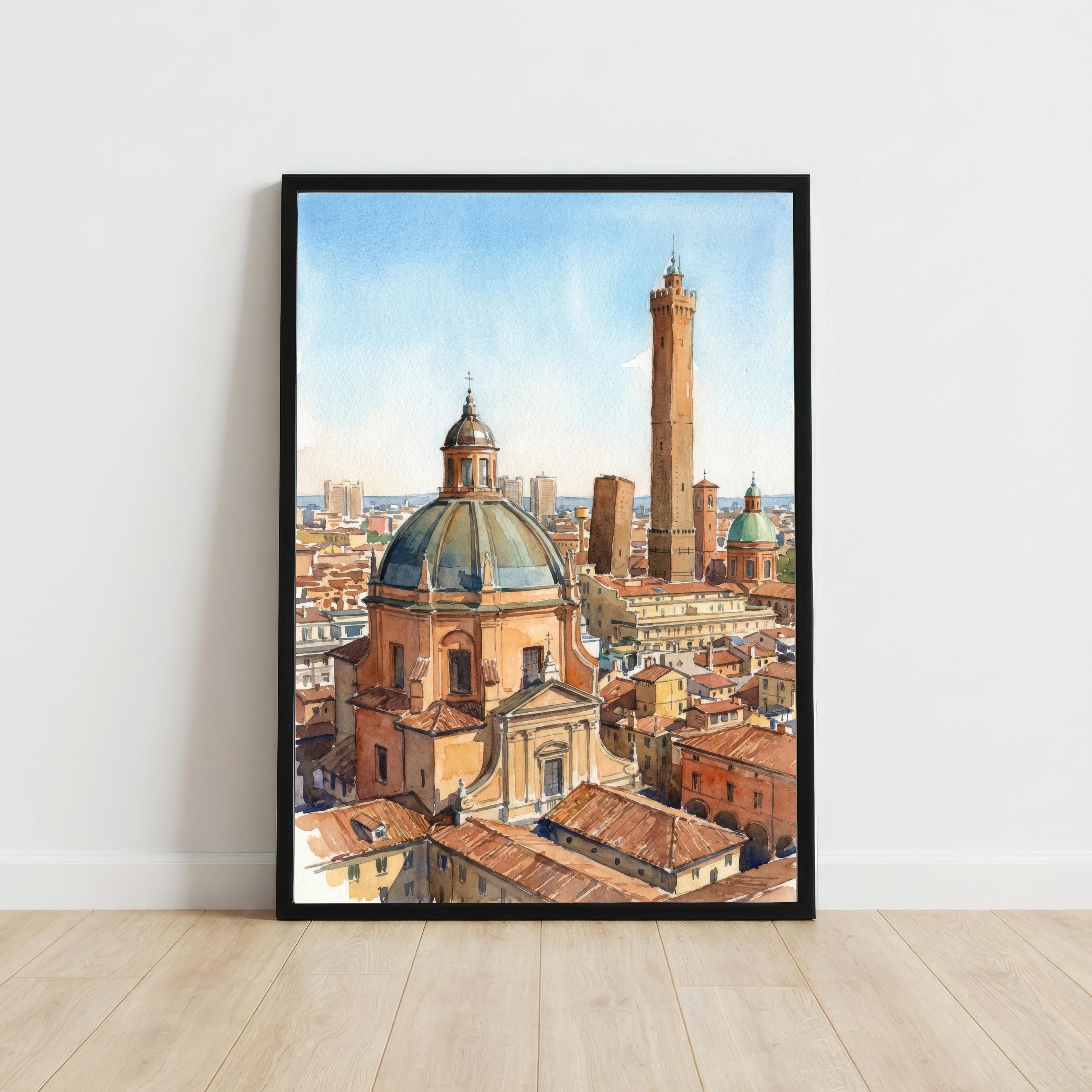 Bologna Watercolour Painting Poster Italy Wall Art City Architecture Landscape Print Gift for Europe Travel Lovers and Fans of Historic
