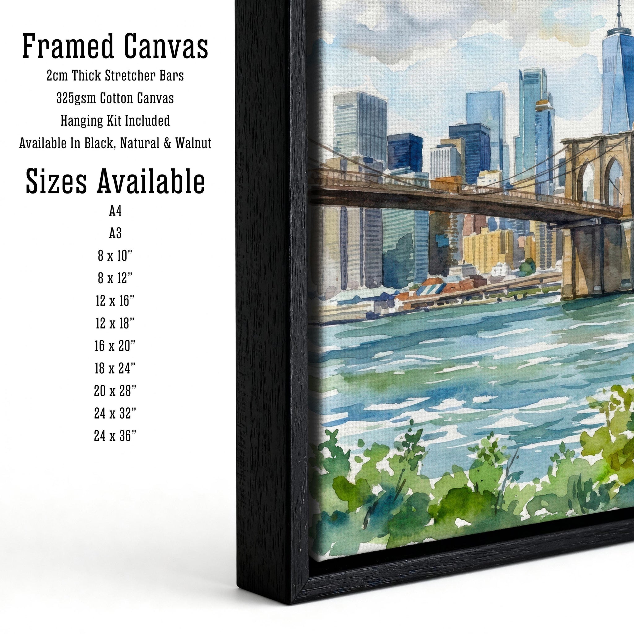 Brooklyn Bridge Watercolour Painting Poster New York City Wall Art Skyline Landscape Print Gift for USA Travel Lovers and Fans of Urban