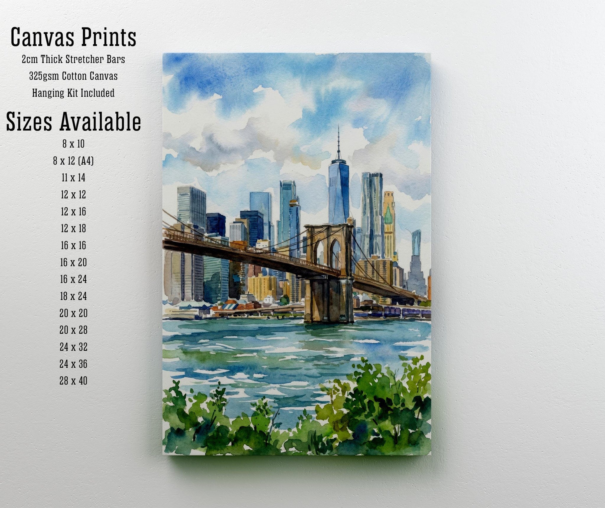 Brooklyn Bridge Watercolour Painting Poster New York City Wall Art Skyline Landscape Print Gift for USA Travel Lovers and Fans of Urban
