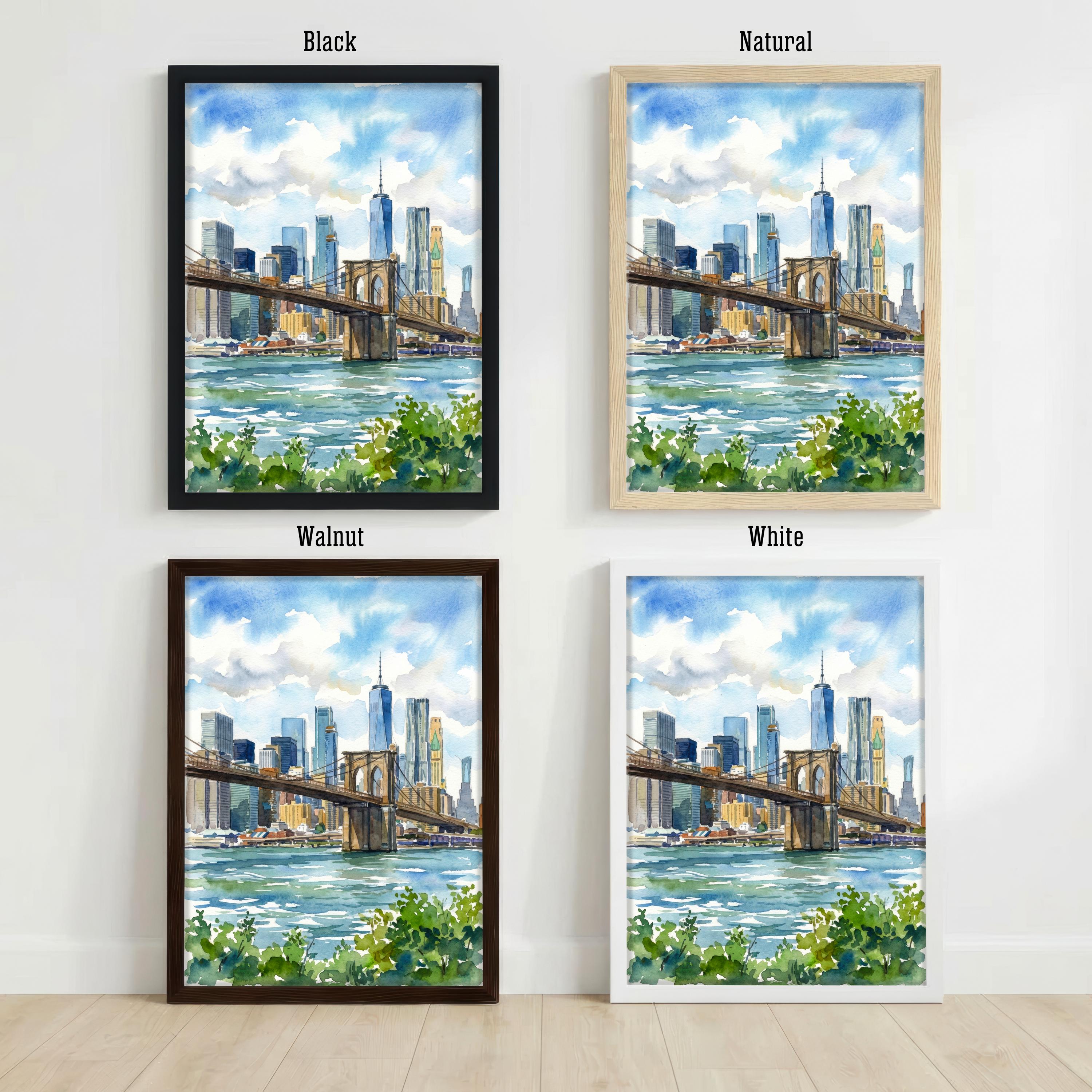 Brooklyn Bridge Watercolour Painting Poster New York City Wall Art Skyline Landscape Print Gift for USA Travel Lovers and Fans of Urban