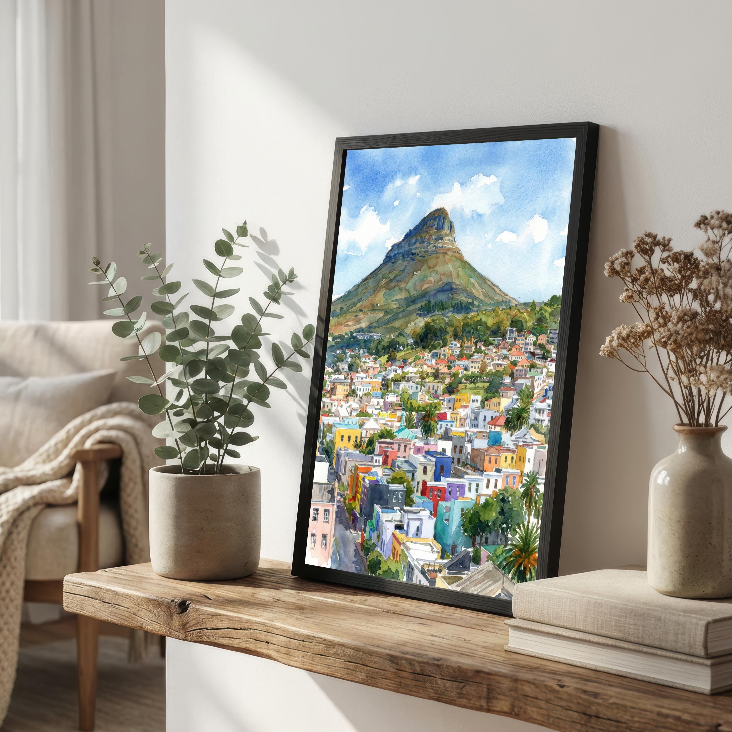 Cape Town Watercolour Painting Poster South Africa Wall Art Mountain Coastal Landscape Print Gift for Travel Lovers and Fans of Scenic decor