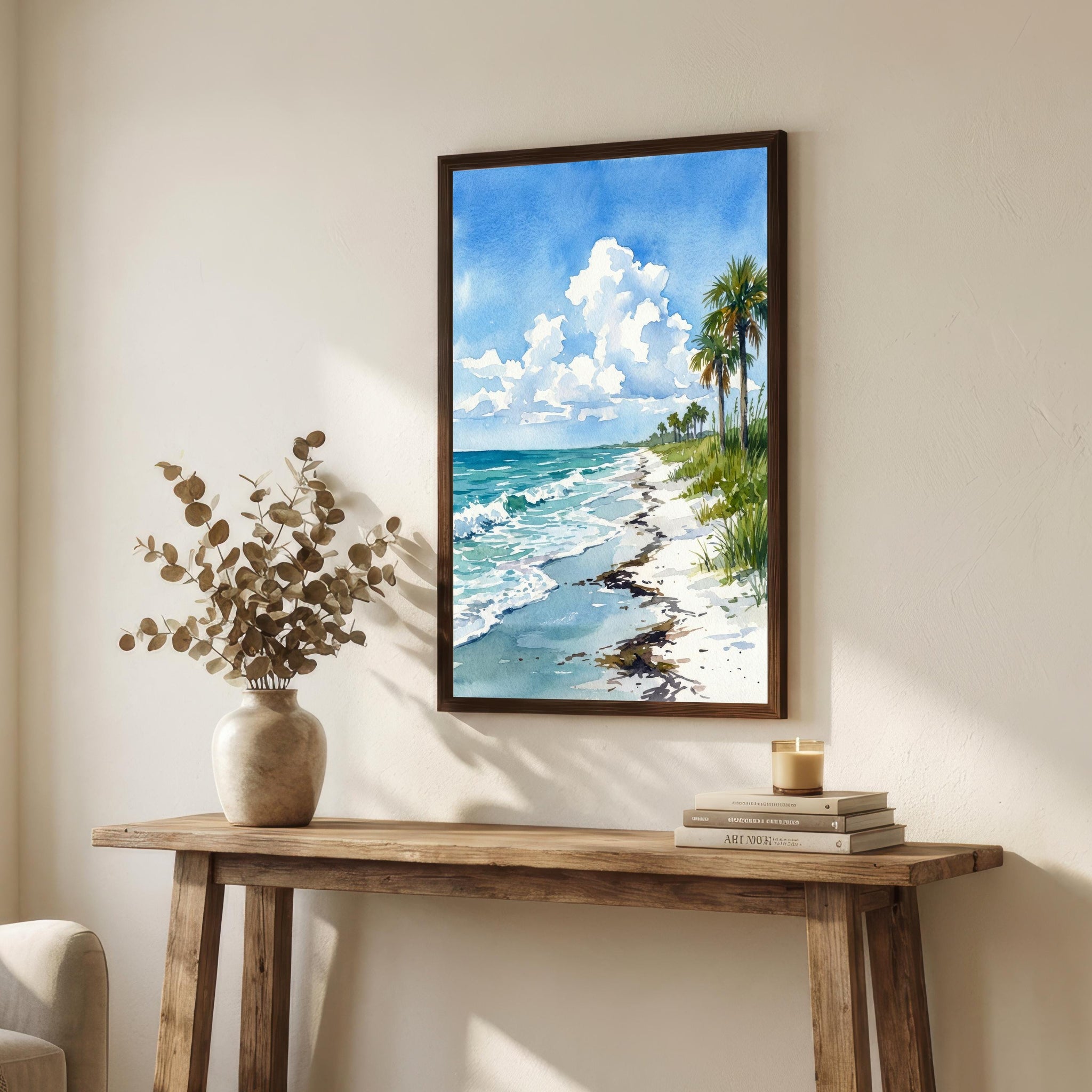 Captiva Island Watercolour Painting Poster Florida USA Wall Art Coastal Landscape Print Gift for Travel Lovers and Fans of Scenic Tropical