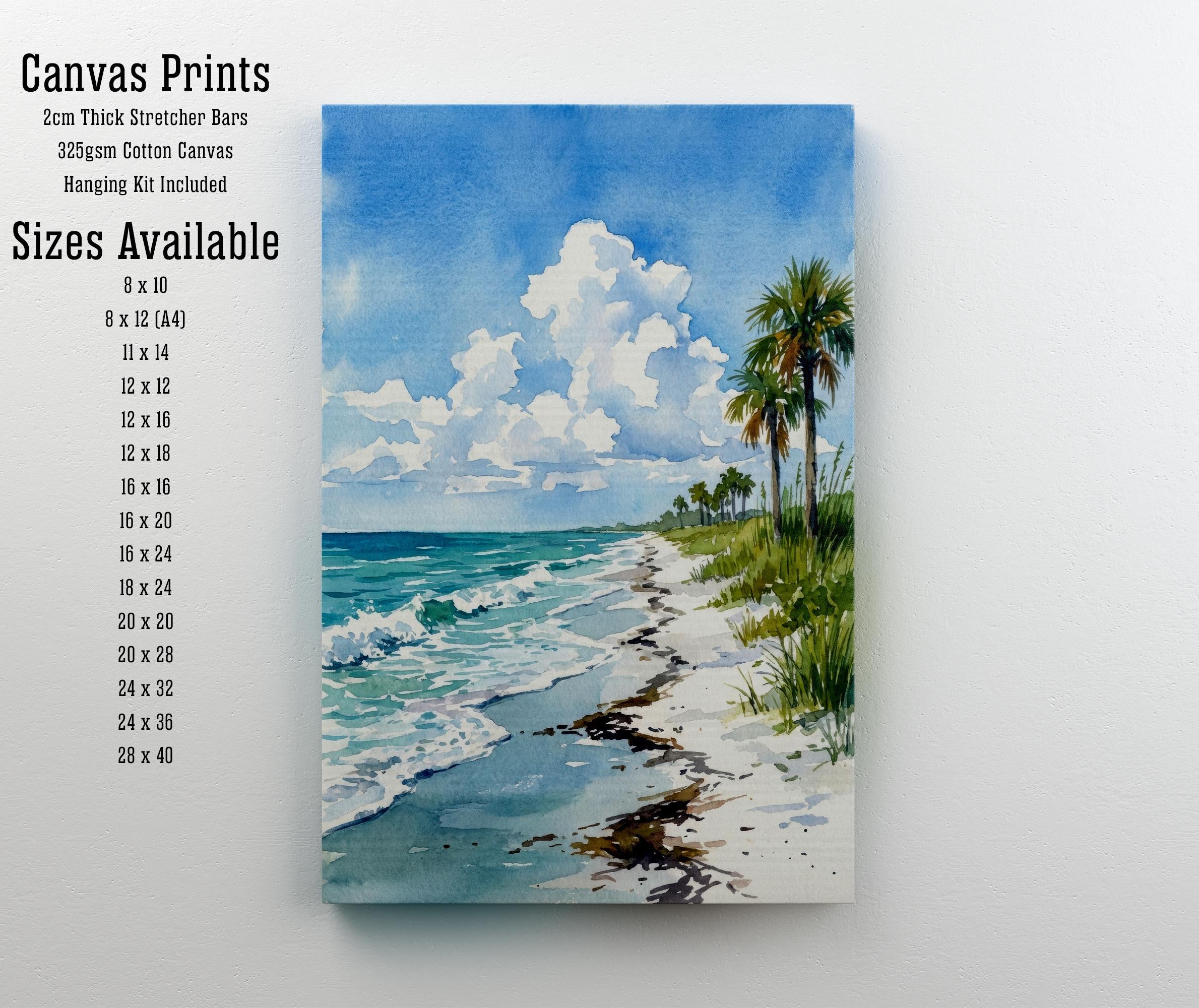 Captiva Island Watercolour Painting Poster Florida USA Wall Art Coastal Landscape Print Gift for Travel Lovers and Fans of Scenic Tropical