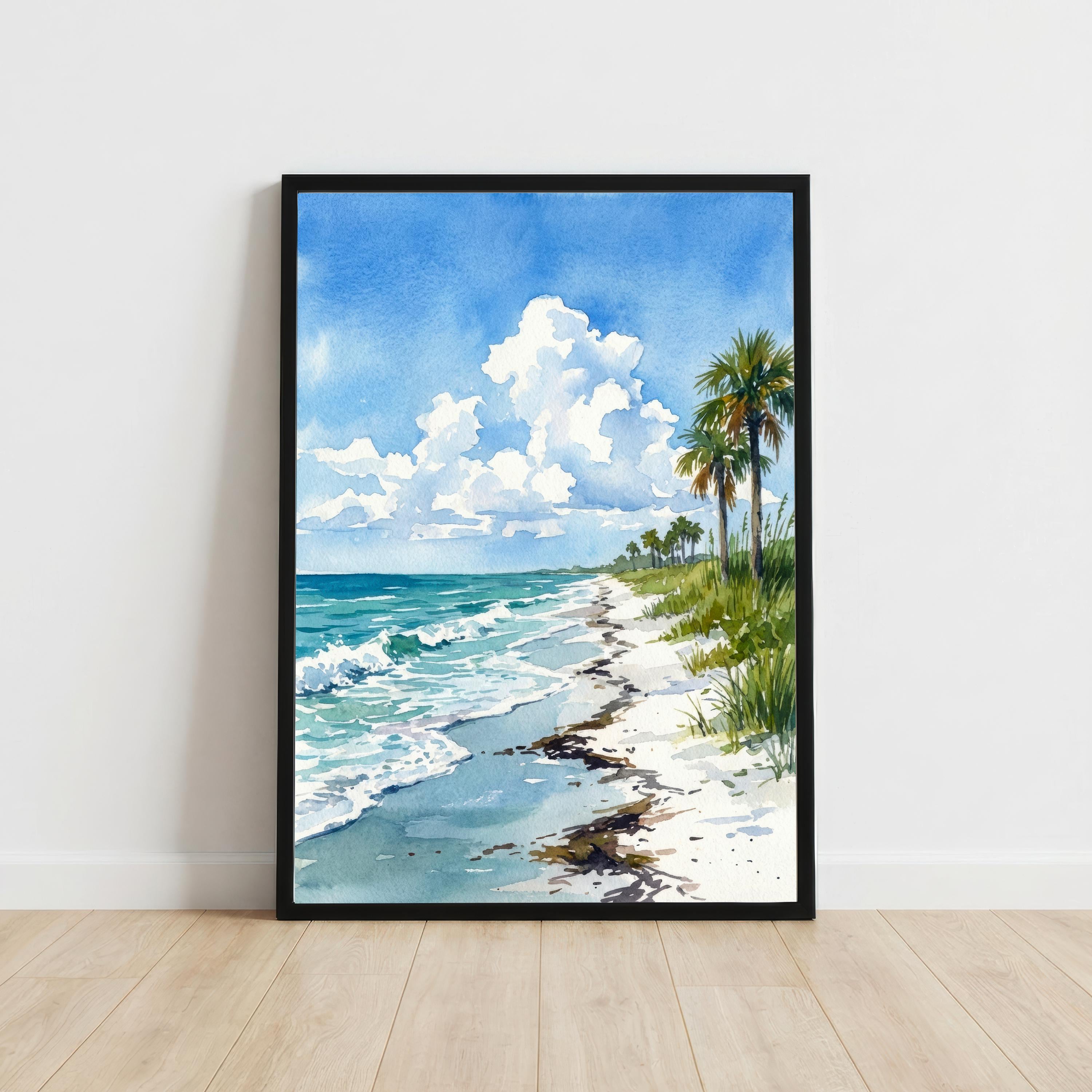 Captiva Island Watercolour Painting Poster Florida USA Wall Art Coastal Landscape Print Gift for Travel Lovers and Fans of Scenic Tropical