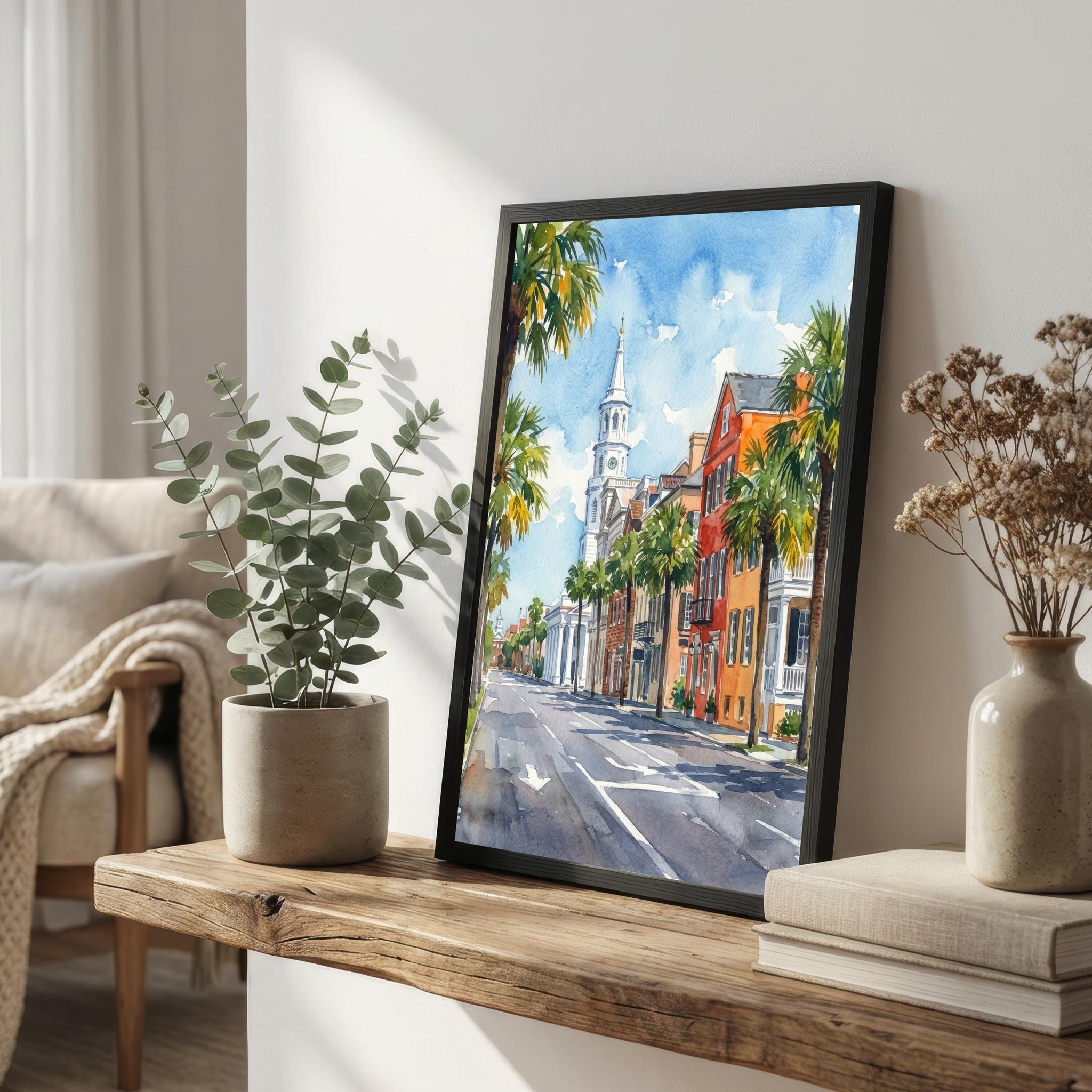 Charleston South Carolina Watercolor Painting Poster USA Wall Art Historic City Landscape Print Gift for Travel Lovers and Fans of Southern