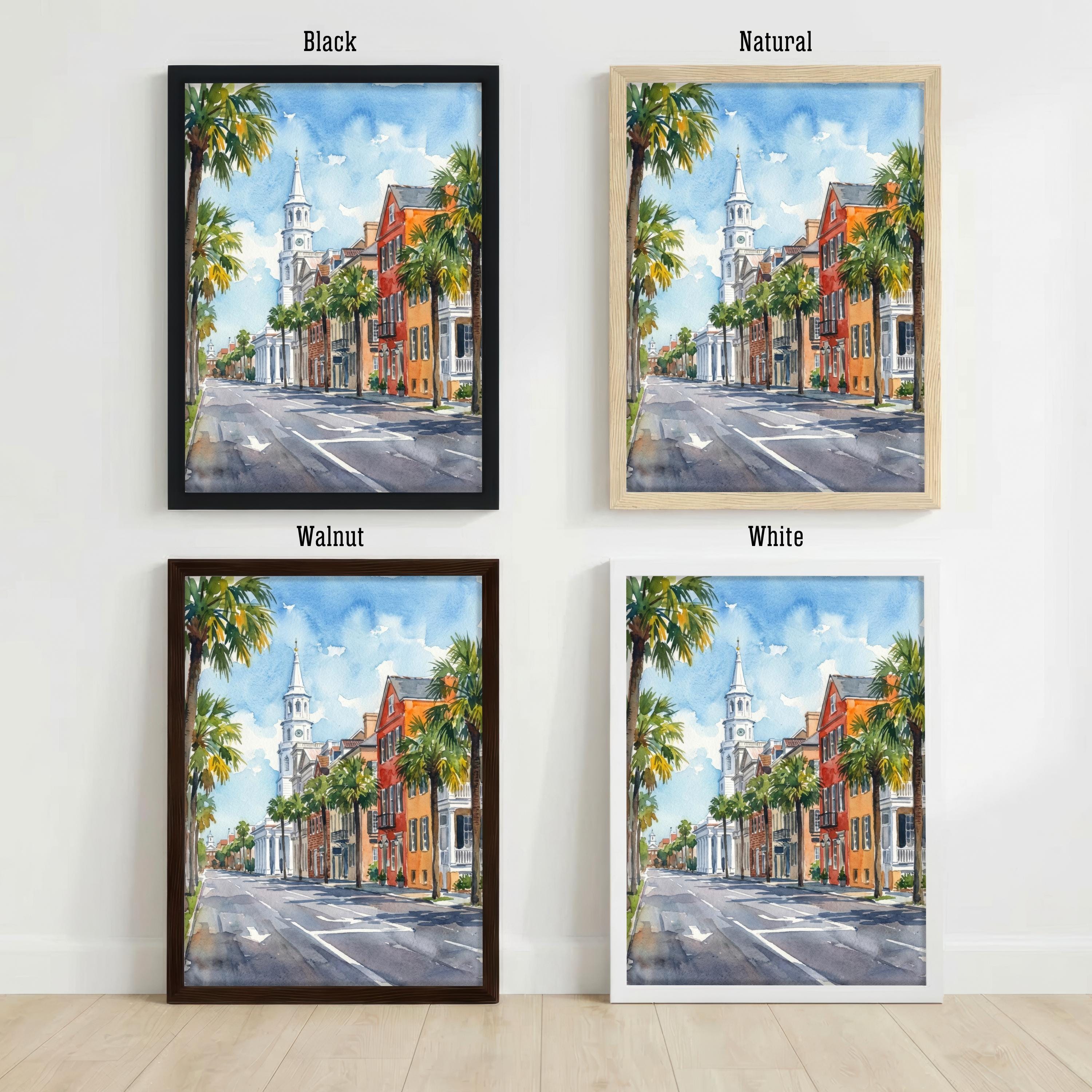 Charleston South Carolina Watercolor Painting Poster USA Wall Art Historic City Landscape Print Gift for Travel Lovers and Fans of Southern