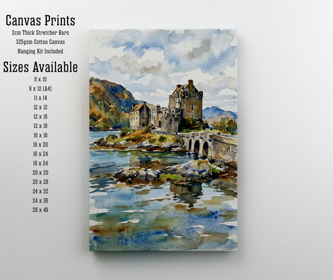 Eilean Donan Castle Watercolour Print: Highland Landscape Wall Art Scotland