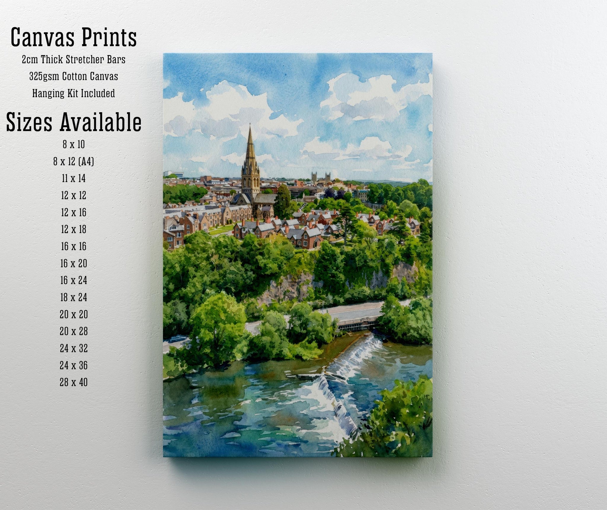 Exeter Watercolour Painting: Historic City Cathedral Landscape Print, British Decor