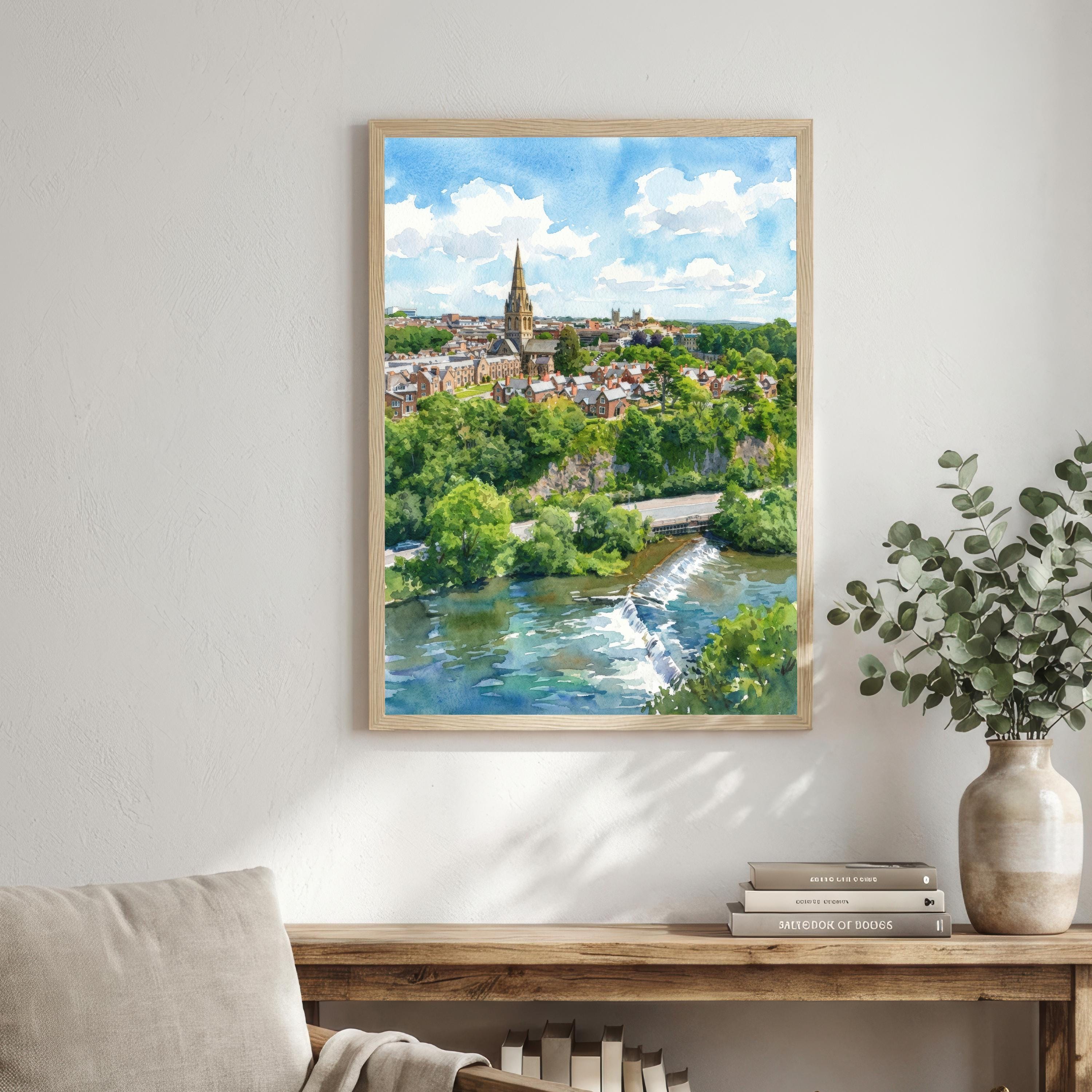Exeter Watercolour Painting: Historic City Cathedral Landscape Print, British Decor
