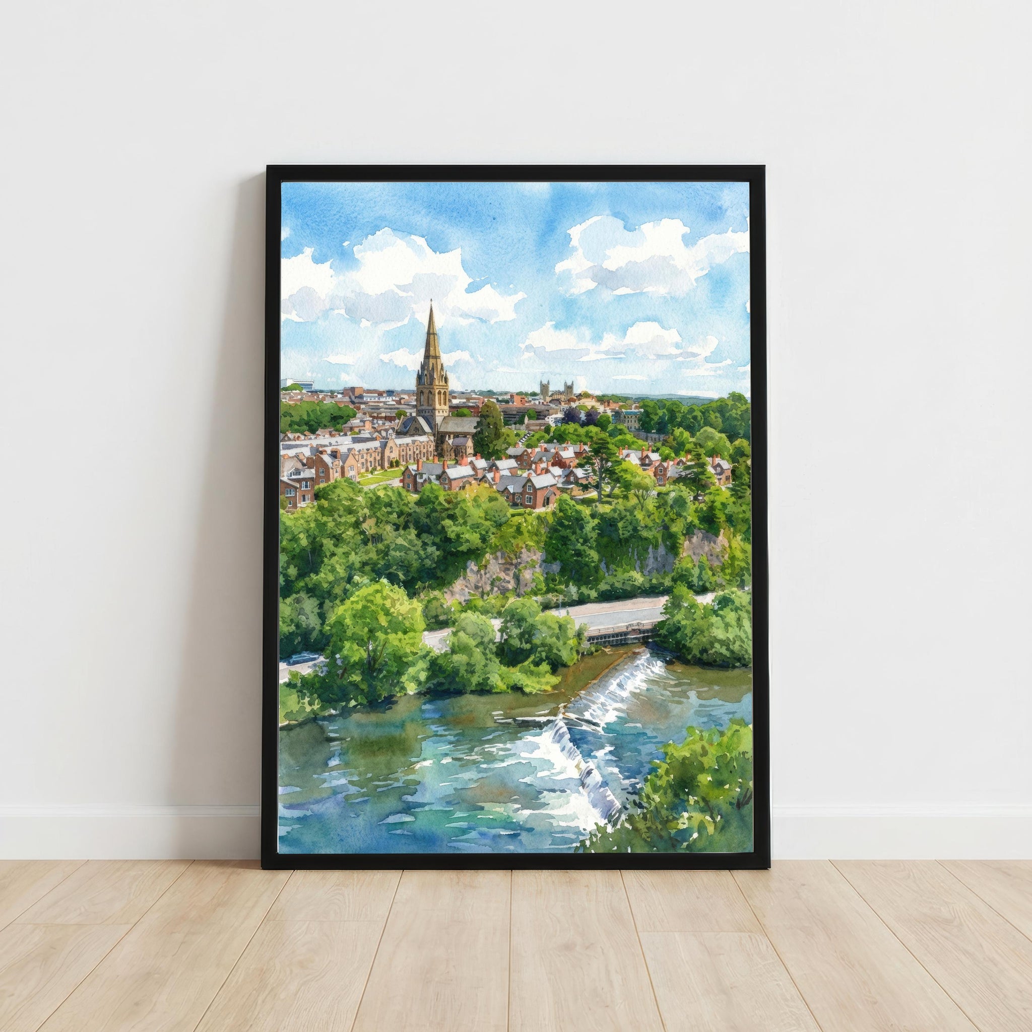 Exeter Watercolour Painting: Historic City Cathedral Landscape Print, British Decor