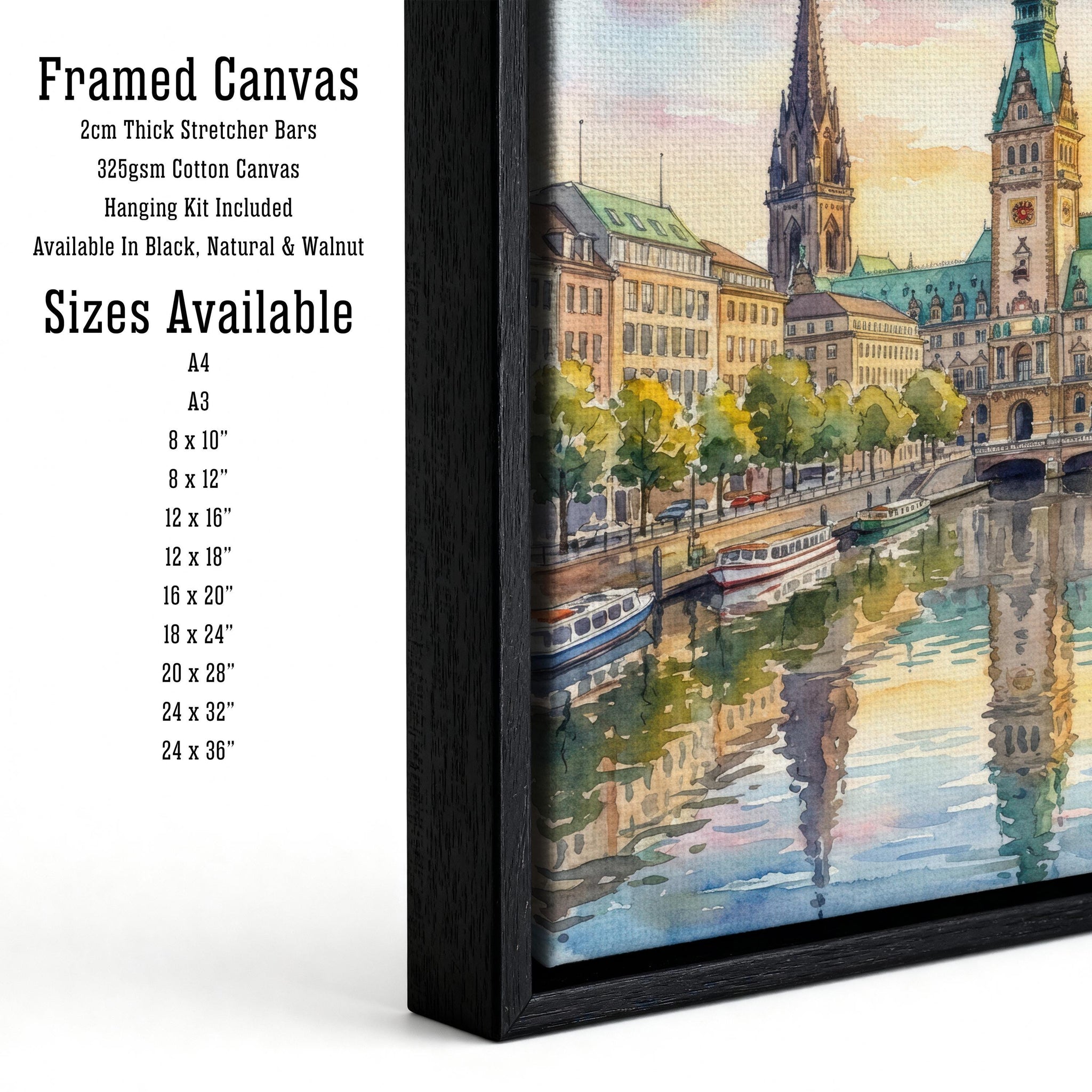 Hamburg Watercolour Painting Poster Germany Wall Art City Skyline Landscape Print Gift for Europe Travel Lovers and Fans of Scenic Urban