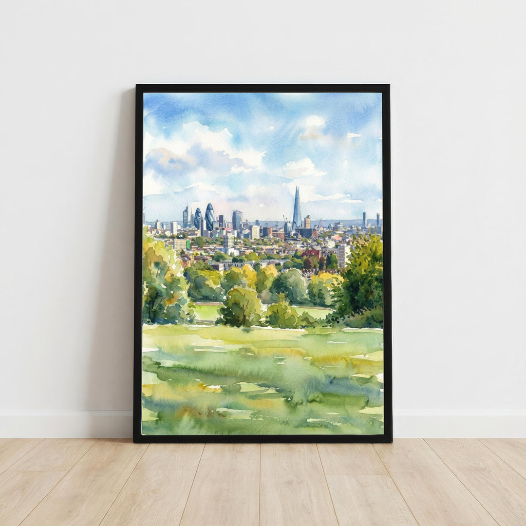 Hampstead Heath Watercolour Painting Poster London England Wall Art Landscape Print Gift for UK Travel Lovers and Fans of Scenic Park Decor