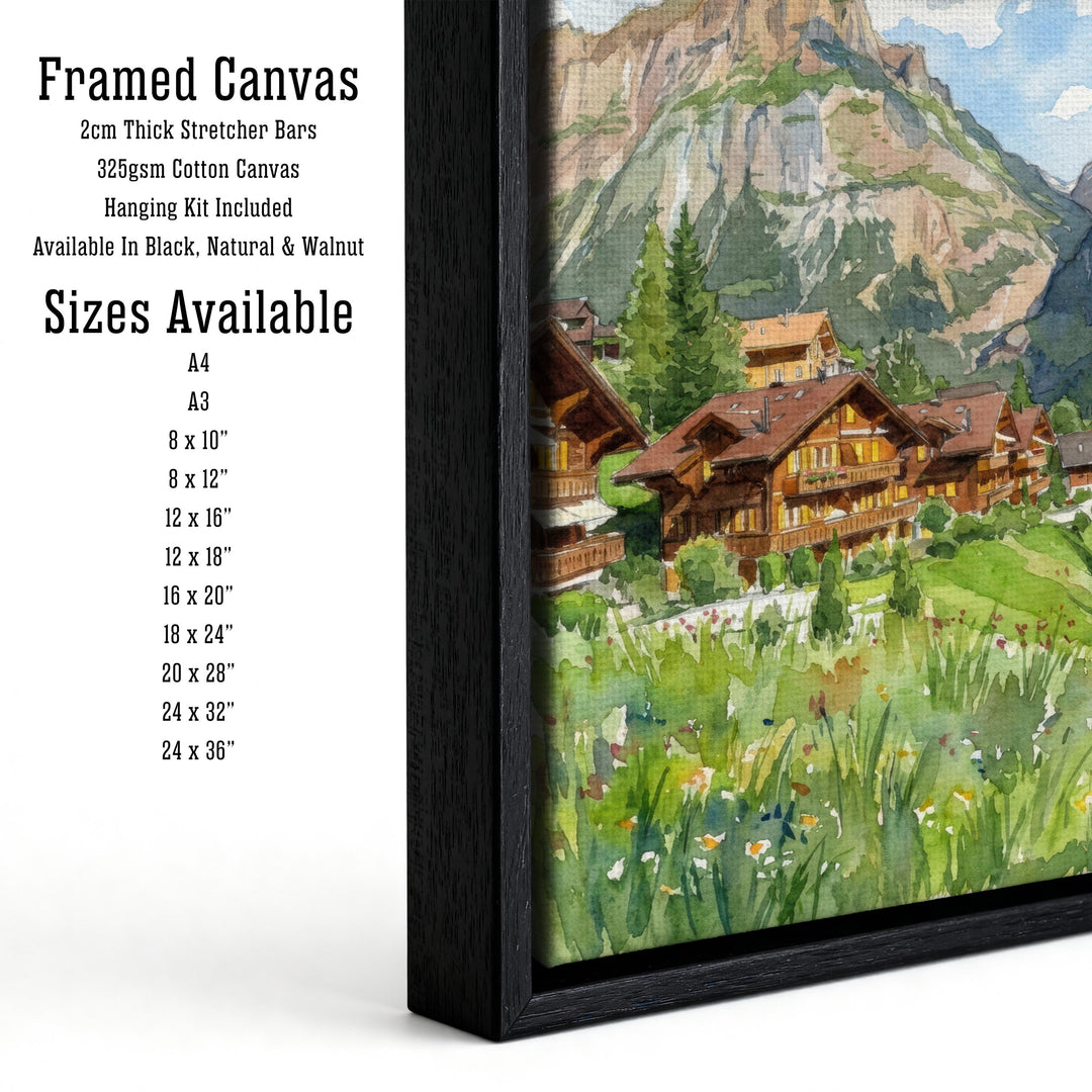 Grindelwald Watercolour Painting Poster Switzerland Wall Art Alpine Mountain Landscape Print Gift for Europe Travel Lovers and Scenic Decor