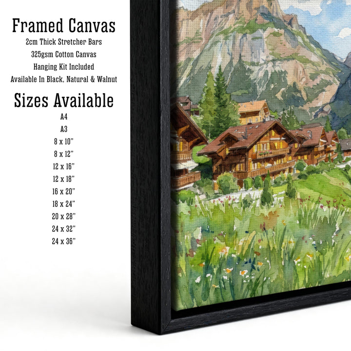 Grindelwald Watercolour Painting Poster Switzerland Wall Art Alpine Mountain Landscape Print Gift for Europe Travel Lovers and Scenic Decor