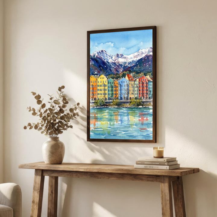 Innsbruck Watercolour Painting Poster Austria Wall Art Alpine City Mountain Landscape Print Gift for Europe Travel Lovers and Scenic Decor