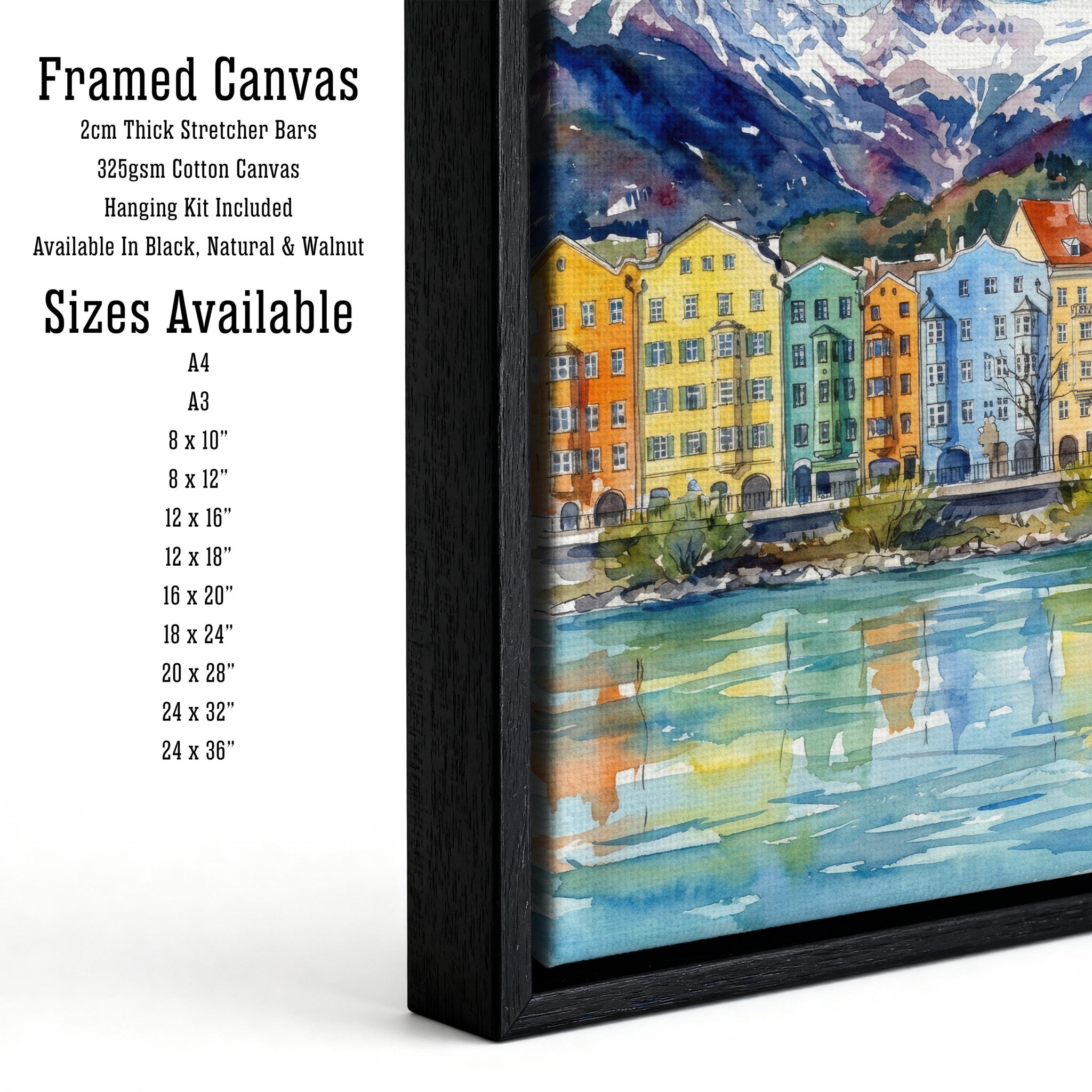 Innsbruck Watercolour Painting Print: Alpine City Mountain Landscape Wall Art