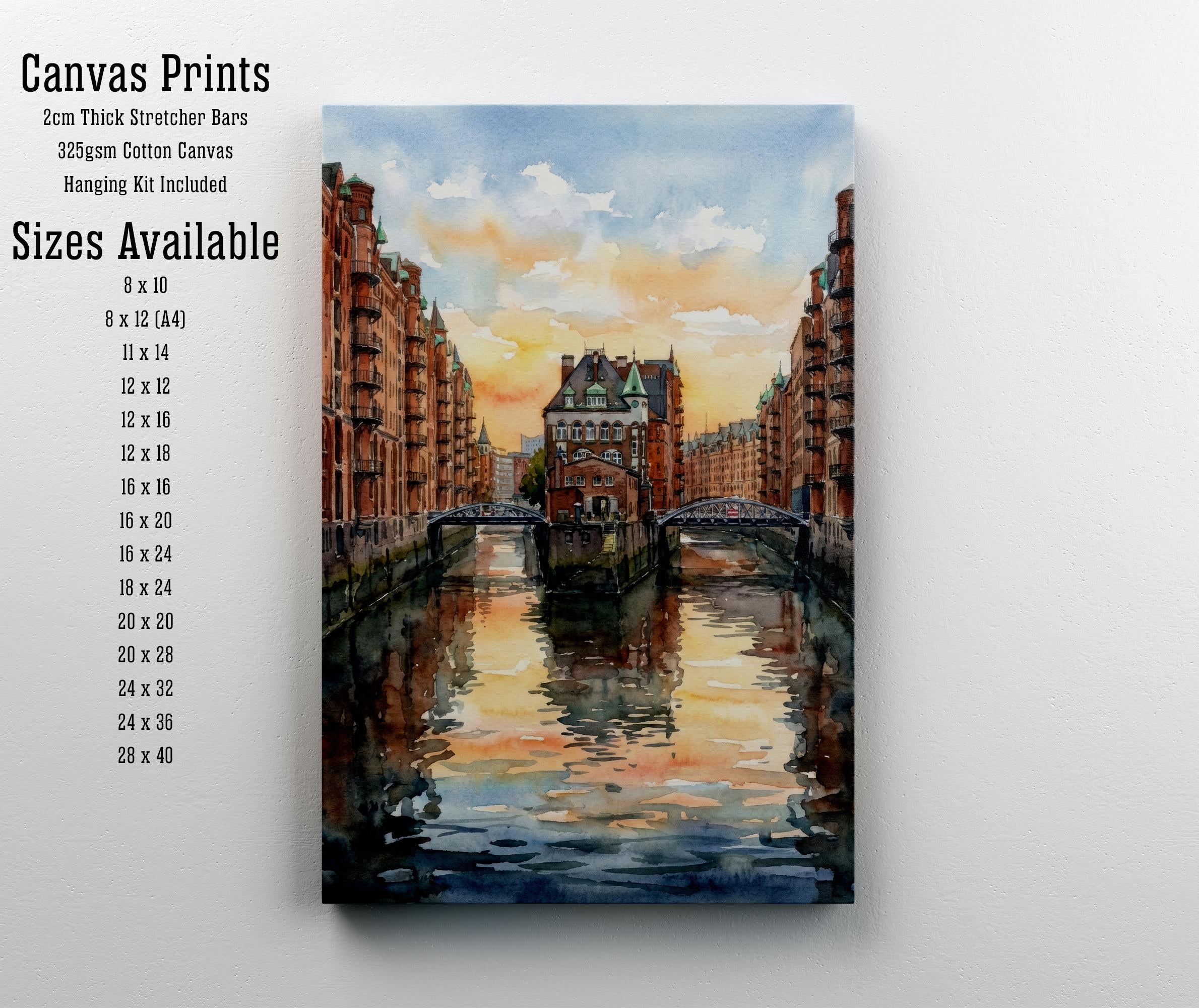 Hamburg Watercolour Painting: City Skyline Landscape Print for Europe Travel Lovers