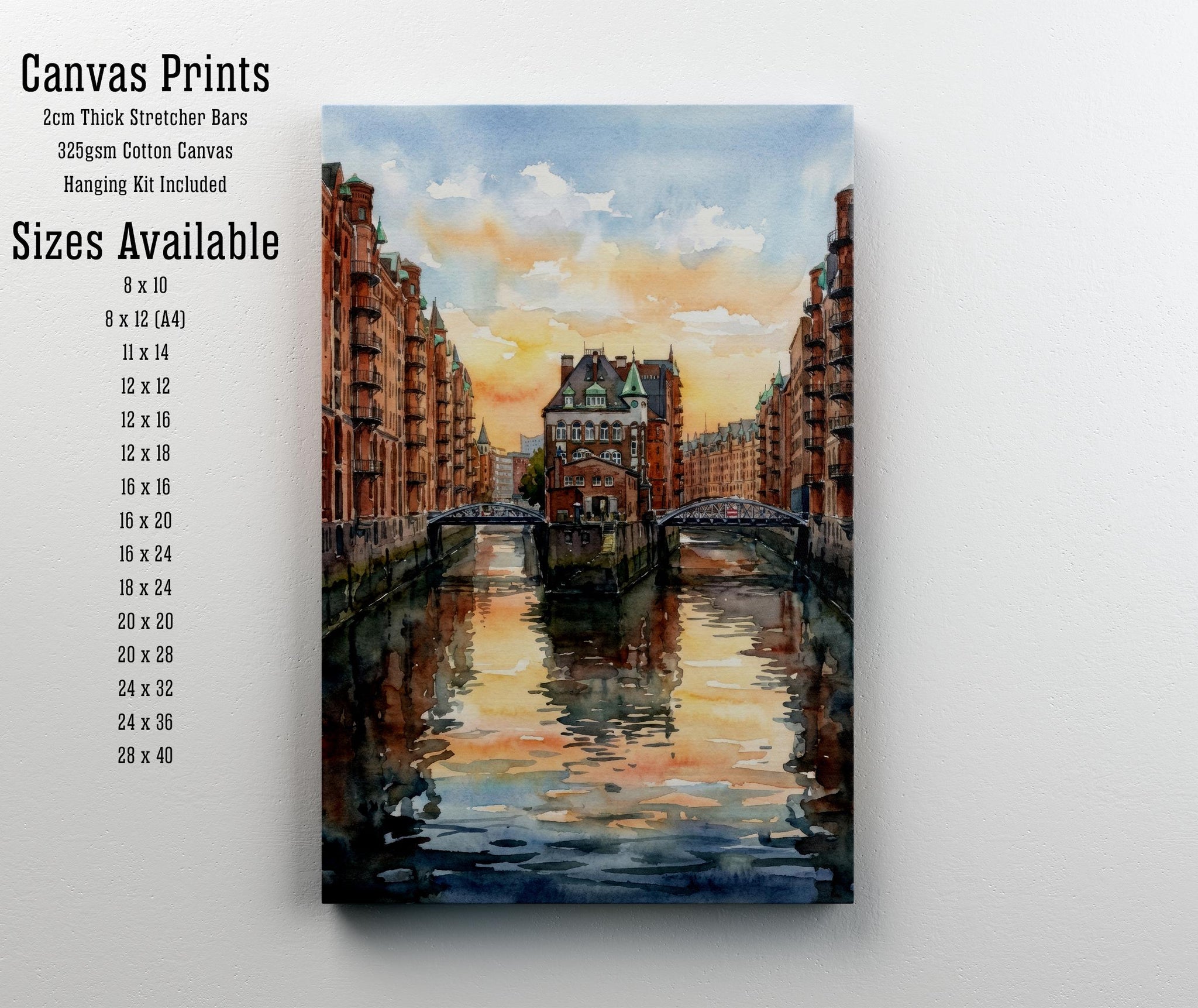 Hamburg Watercolour Painting: City Skyline Landscape Print for Europe Travel Lovers