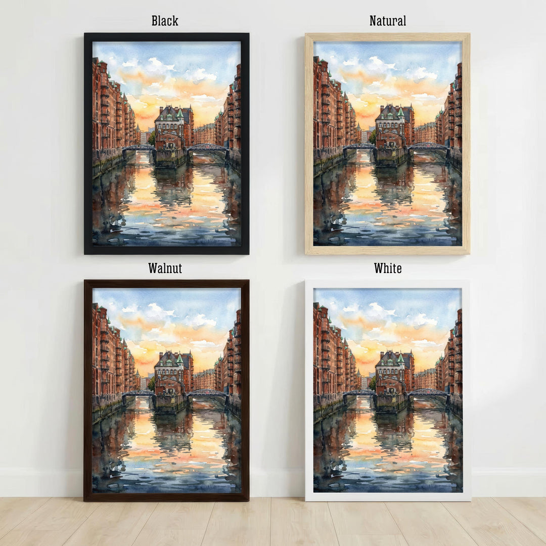 Hamburg Watercolour Painting Poster Germany Wall Art City Skyline Landscape Print Gift for Europe Travel Lovers and Fans of Scenic Urban