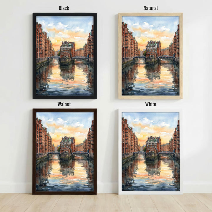 Hamburg Watercolour Painting Poster Germany Wall Art City Skyline Landscape Print Gift for Europe Travel Lovers and Fans of Scenic Urban