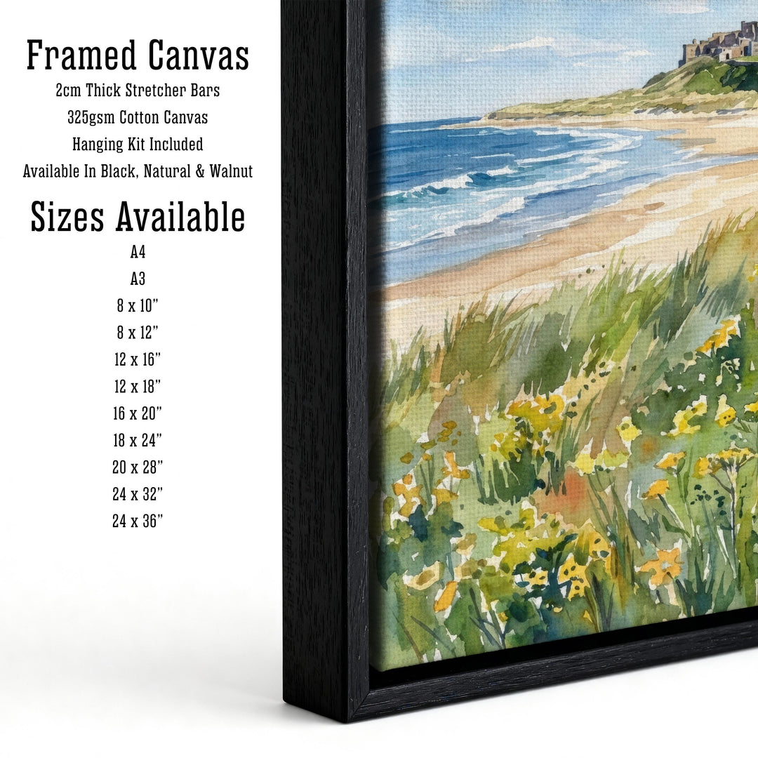 Bamburgh Castle Watercolour Painting: Northumberland Coastal Landscape Print