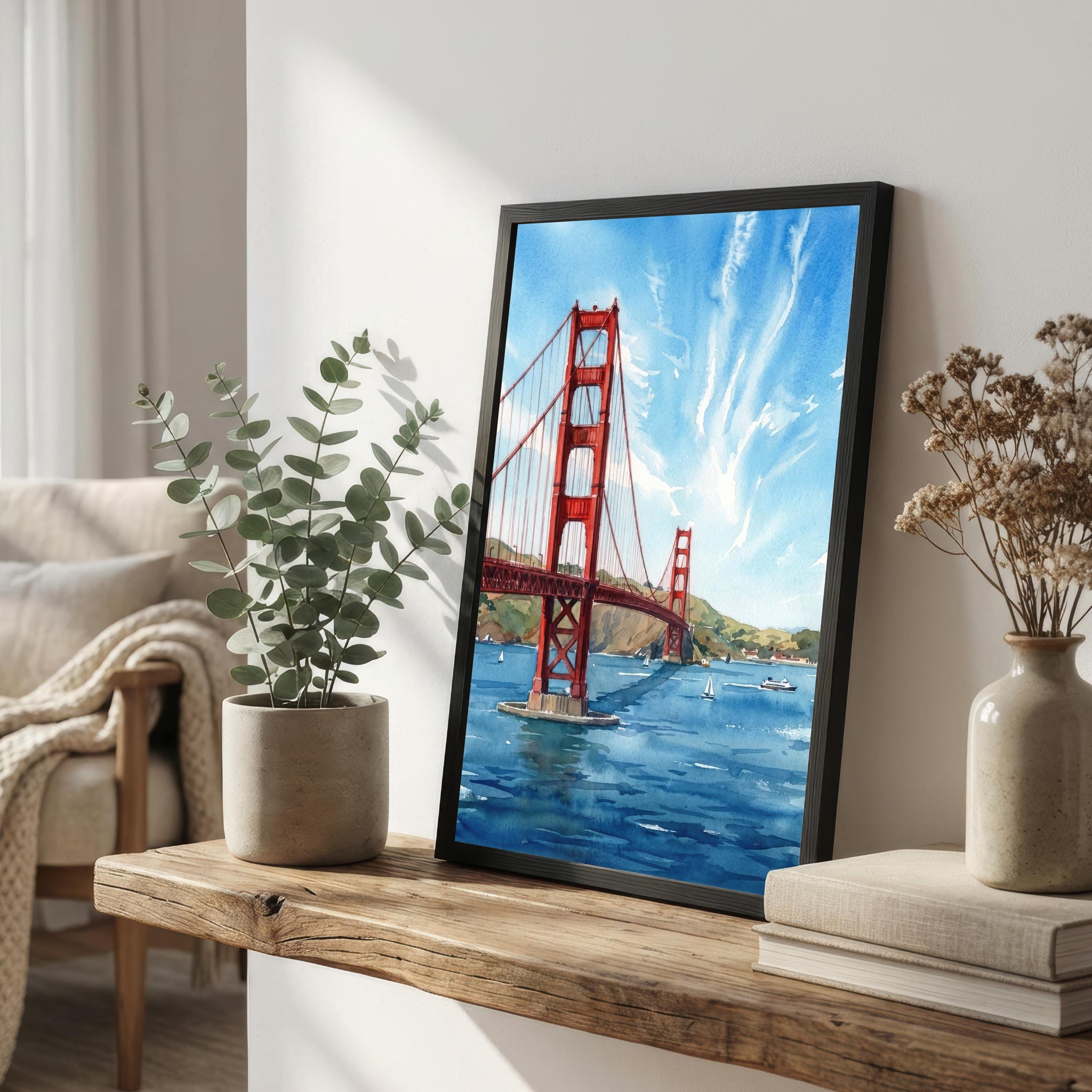 Golden Gate Bridge Watercolour Painting Poster San Francisco Wall Art City Landscape Print Gift for USA Travel Lovers and Scenic Decor Fans
