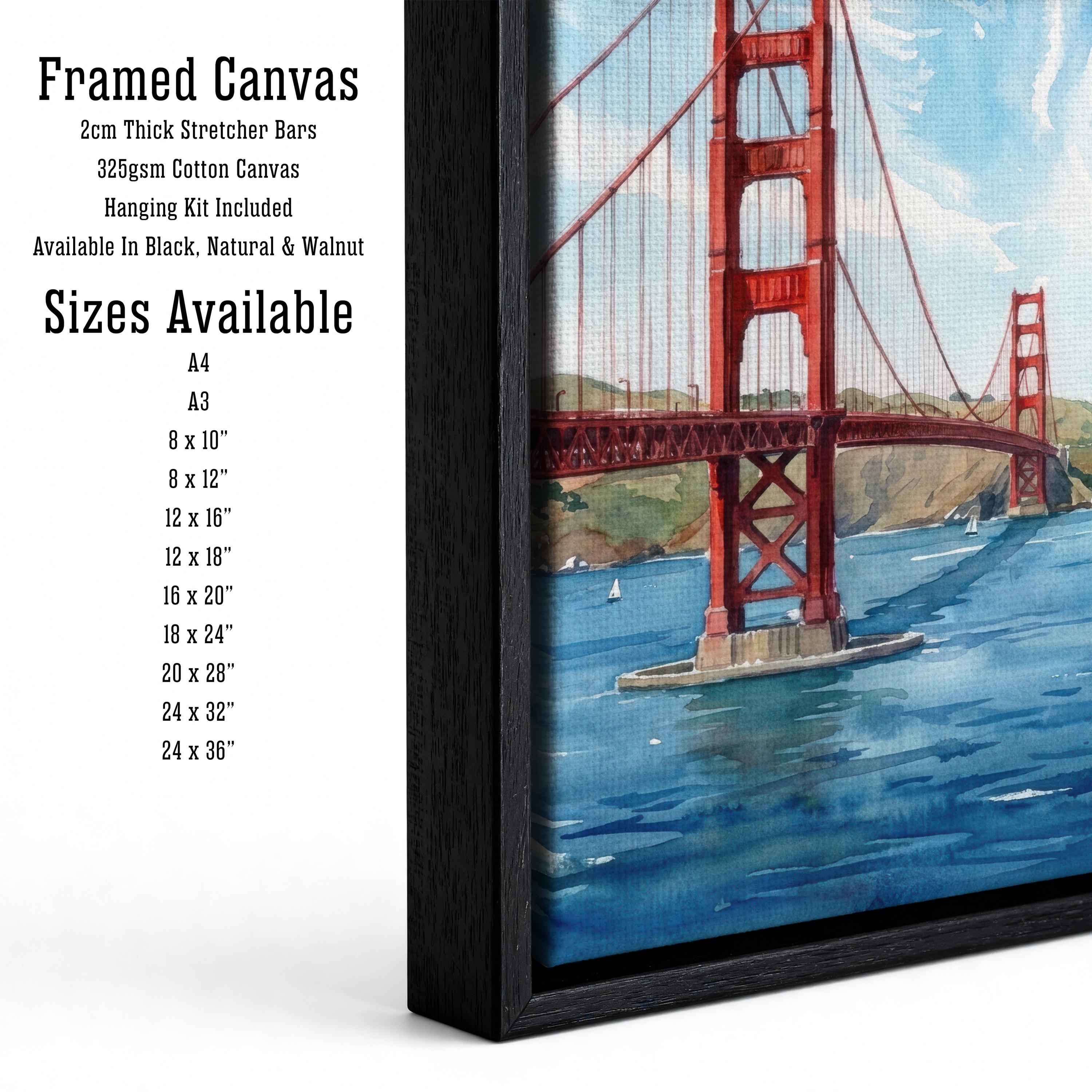 Golden Gate Bridge Watercolour Painting Poster San Francisco Wall Art City Landscape Print Gift for USA Travel Lovers and Scenic Decor Fans