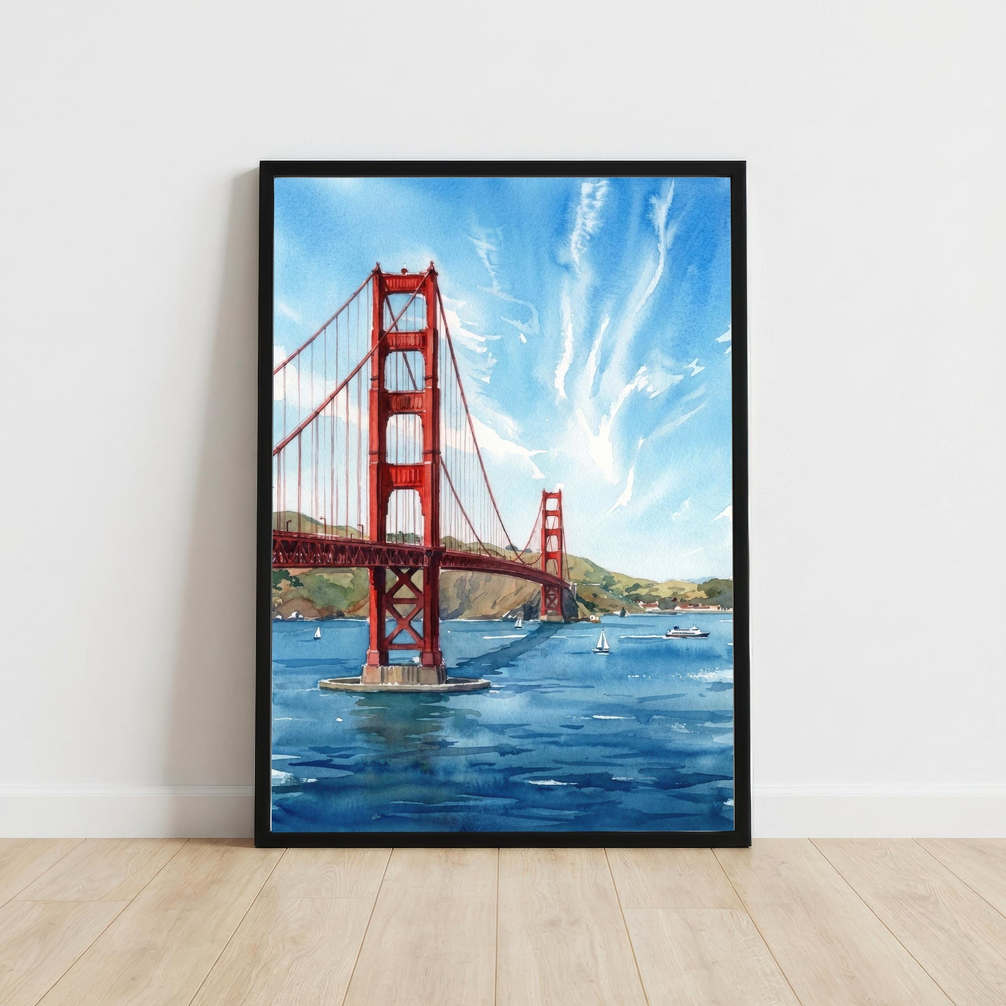 Golden Gate Bridge Watercolour Painting Poster San Francisco Wall Art City Landscape Print Gift for USA Travel Lovers and Scenic Decor Fans