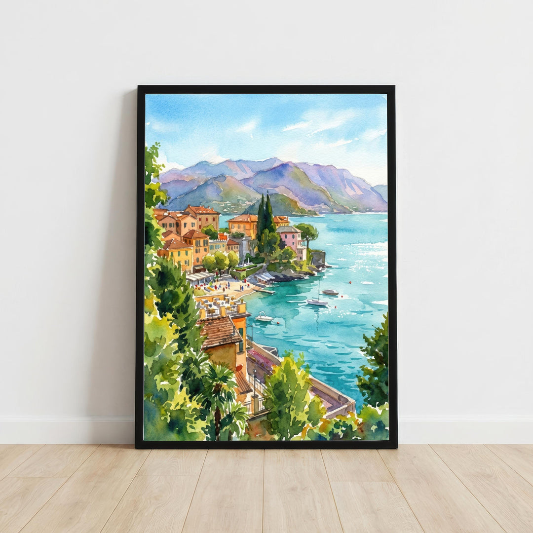Lake Como Watercolour Painting Poster Italy Wall Art Mountain Lake Landscape Print Gift for Europe Travel Lovers and Scenic Italian Decor