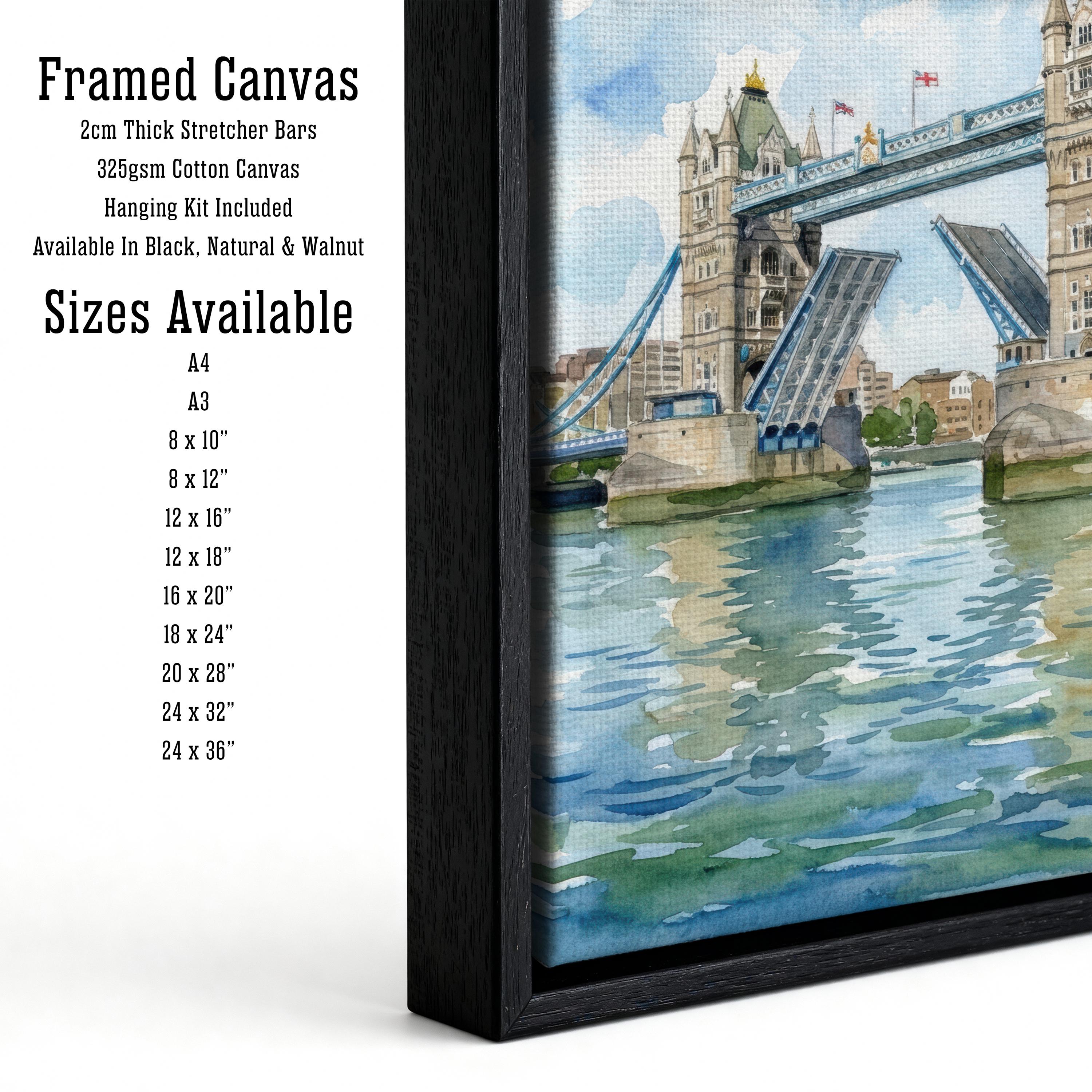 London Bridge Watercolour Painting Poster London England Wall Art City Landmark Landscape Print Gift for UK Travel Lovers and Historic Decor