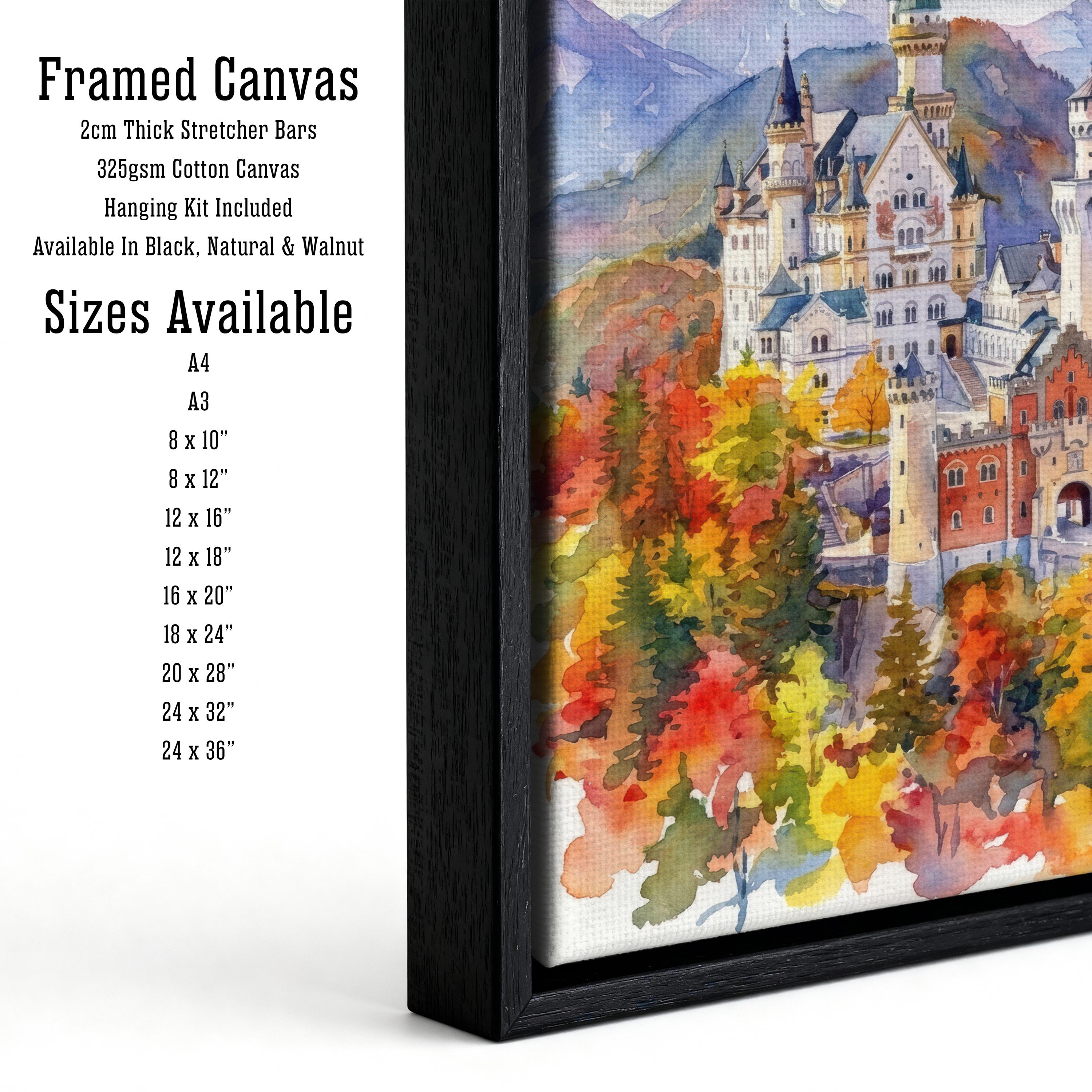 Neuschwanstein Watercolour Painting Poster Germany Wall Art Castle Mountain Landscape Print Gift for Europe Travel Lovers and Scenic Decor