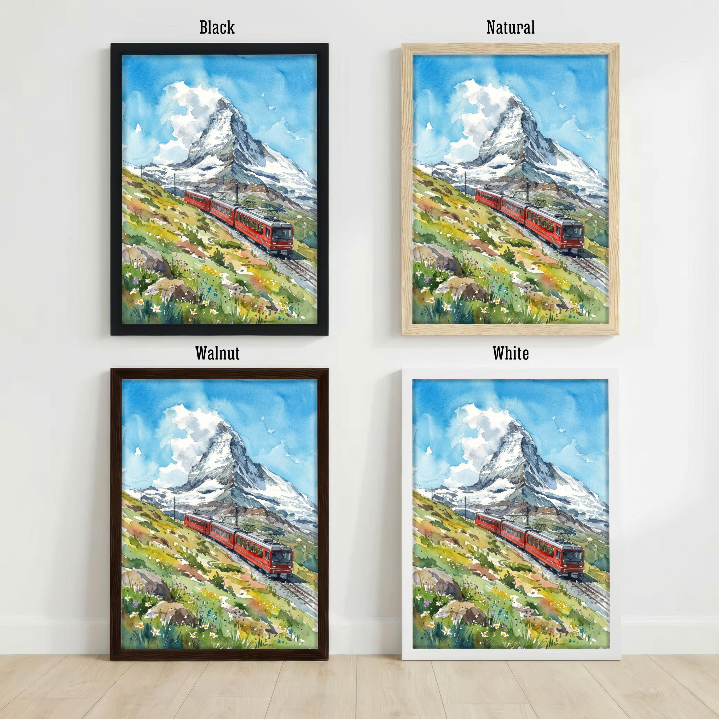 Zermatt Watercolour Painting Poster Switzerland Wall Art Alpine Mountain Village Landscape Print Gift for Europe Travel Lovers and Scenic