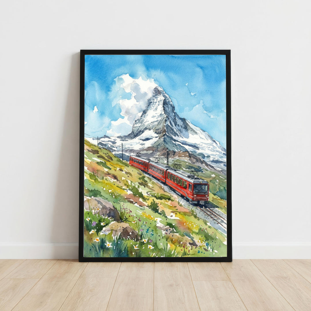 Zermatt Watercolour Painting Poster Switzerland Wall Art Alpine Mountain Village Landscape Print Gift for Europe Travel Lovers and Scenic