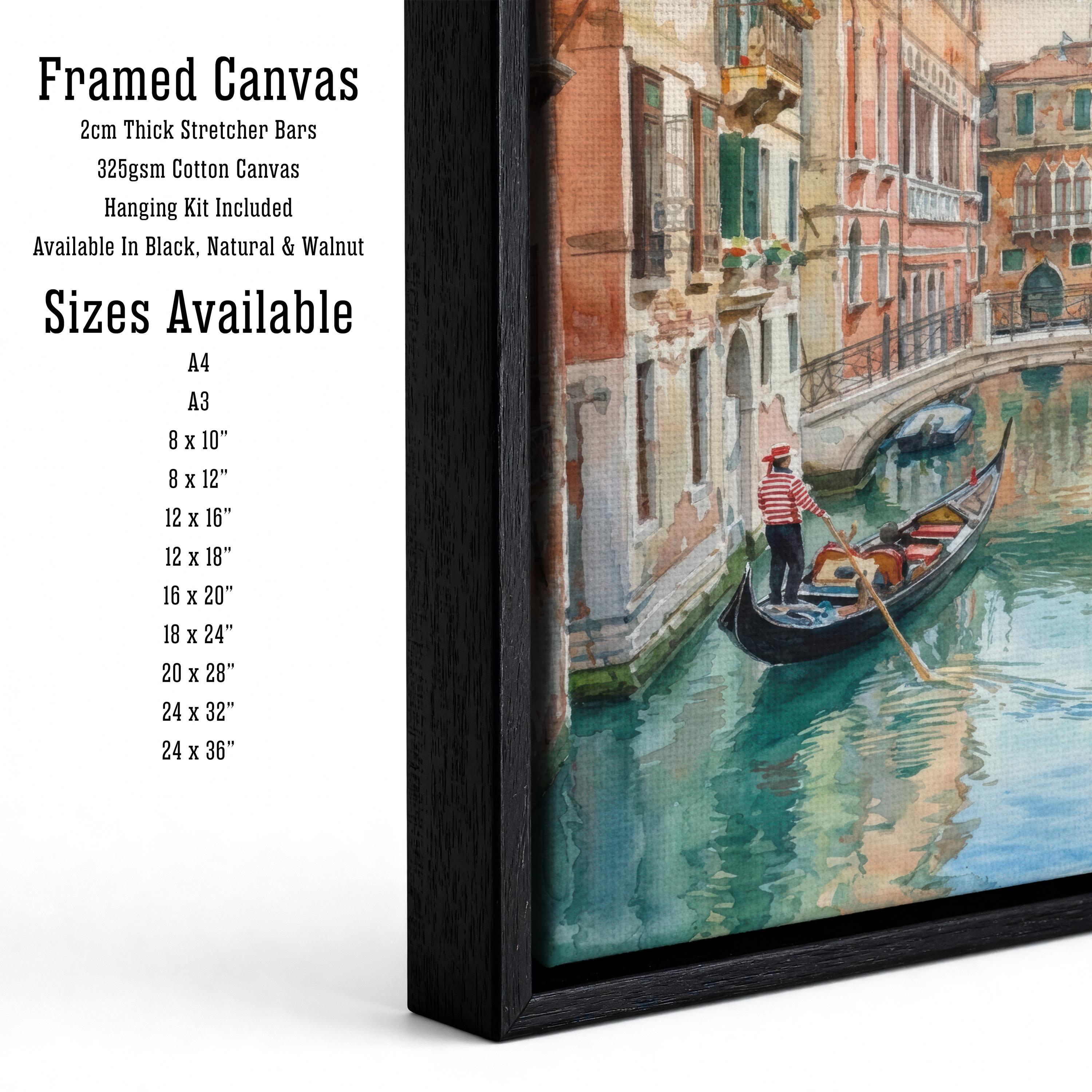 Venice Watercolour Painting Poster Italy Wall Art Canal City Landscape Print Gift for Europe Travel Lovers and Fans of Scenic Italian Decor