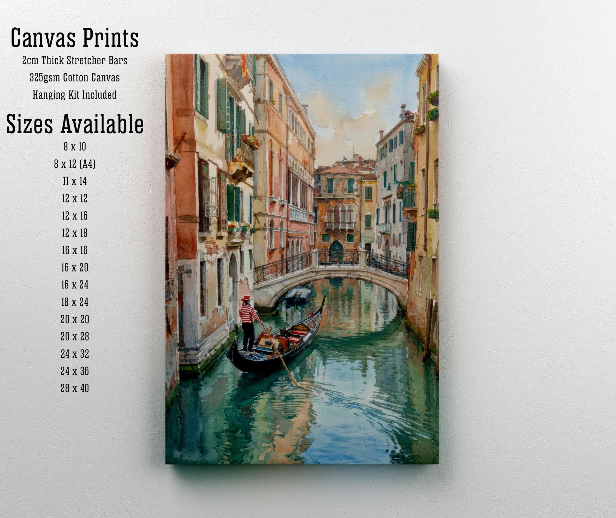 Venice Watercolour Painting Poster Italy Wall Art Canal City Landscape Print Gift for Europe Travel Lovers and Fans of Scenic Italian Decor